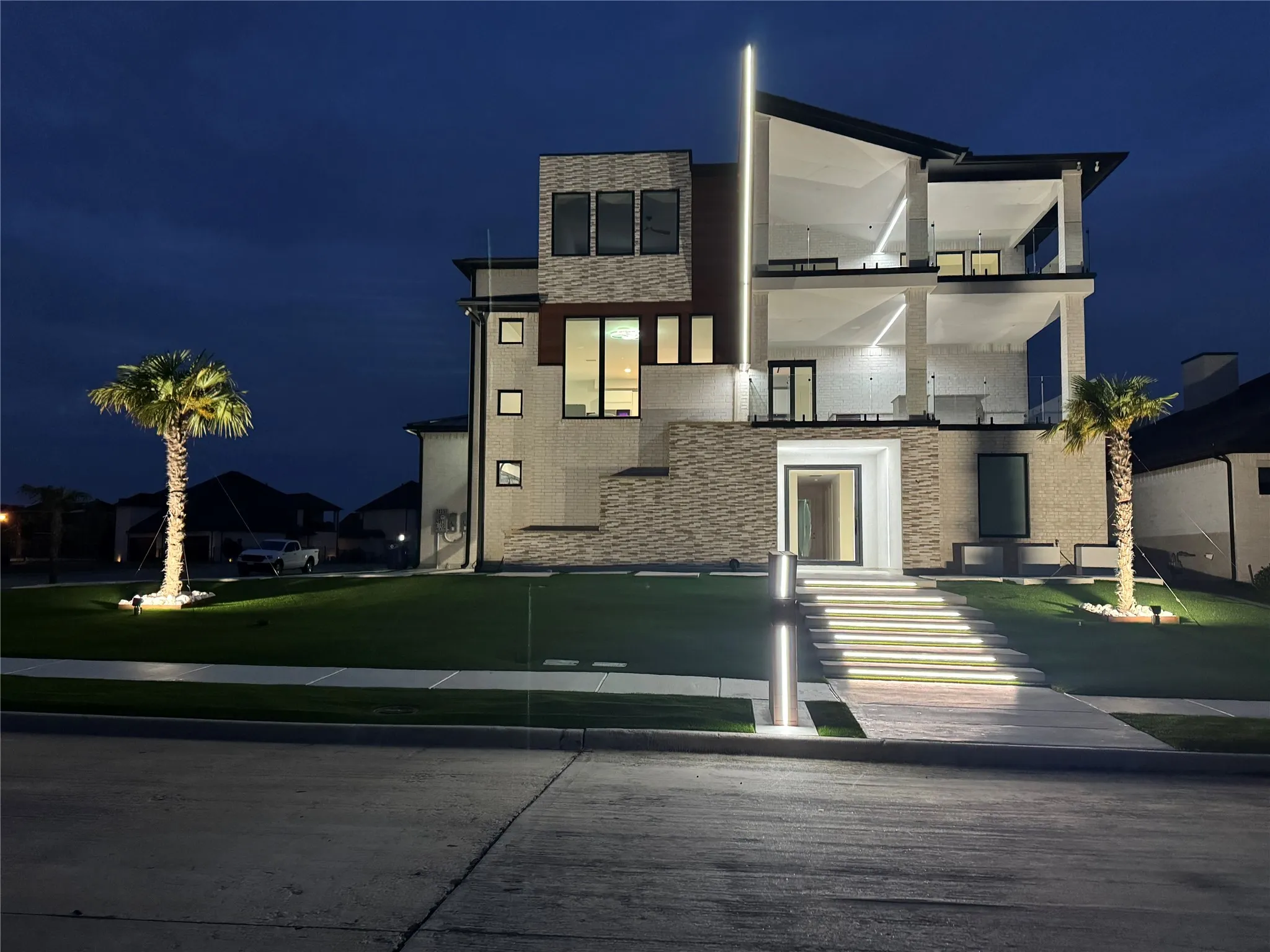 Front elevation at dusk