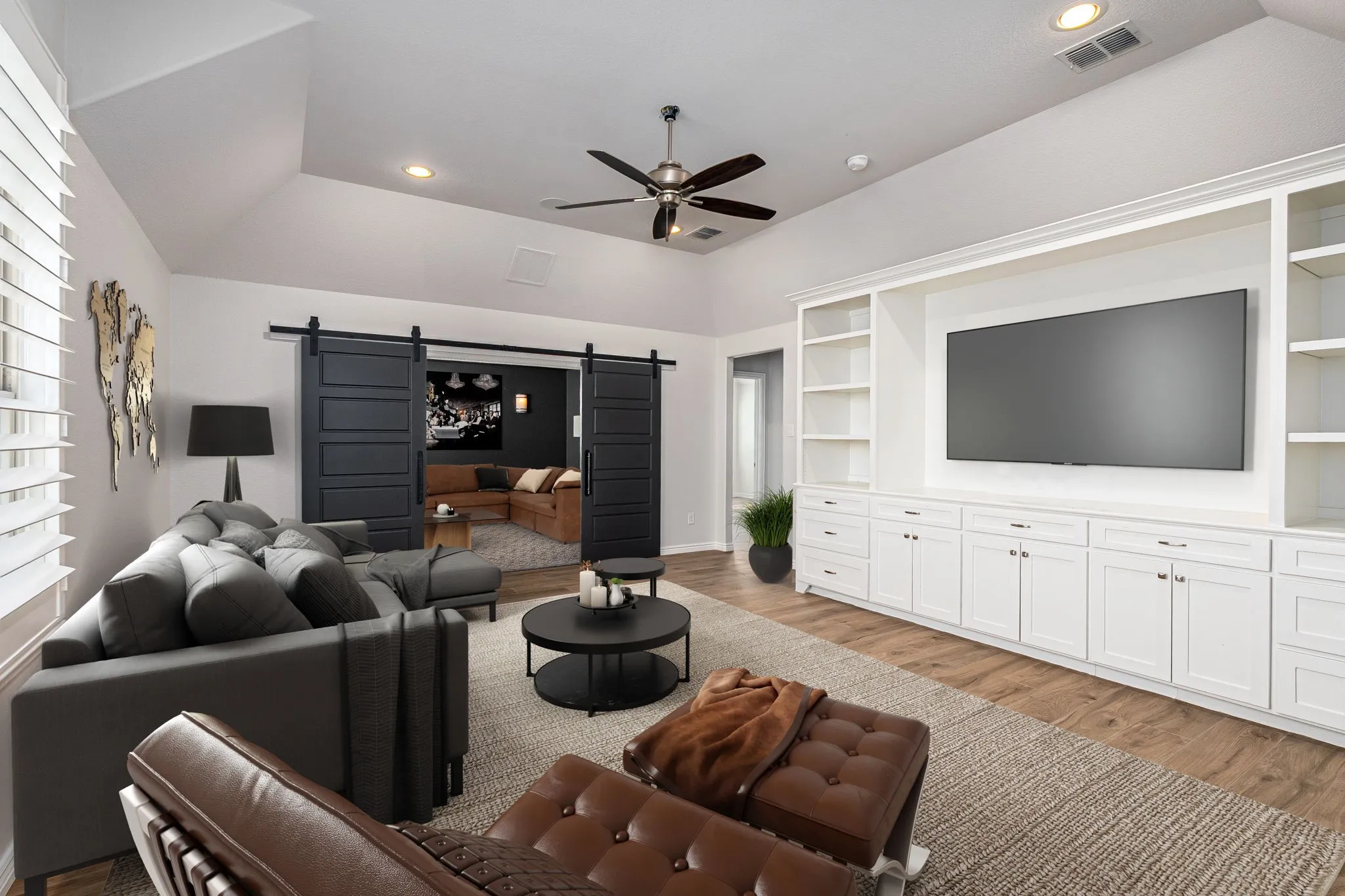 Upstairs Living Space, Game Room Or TV Room Facing Media Room Which Has Been Virtually Staged.