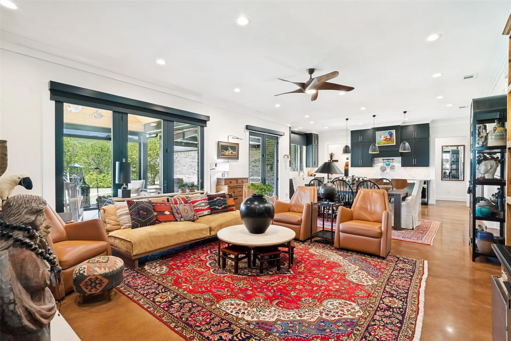 Triple patio door, ceiling fan