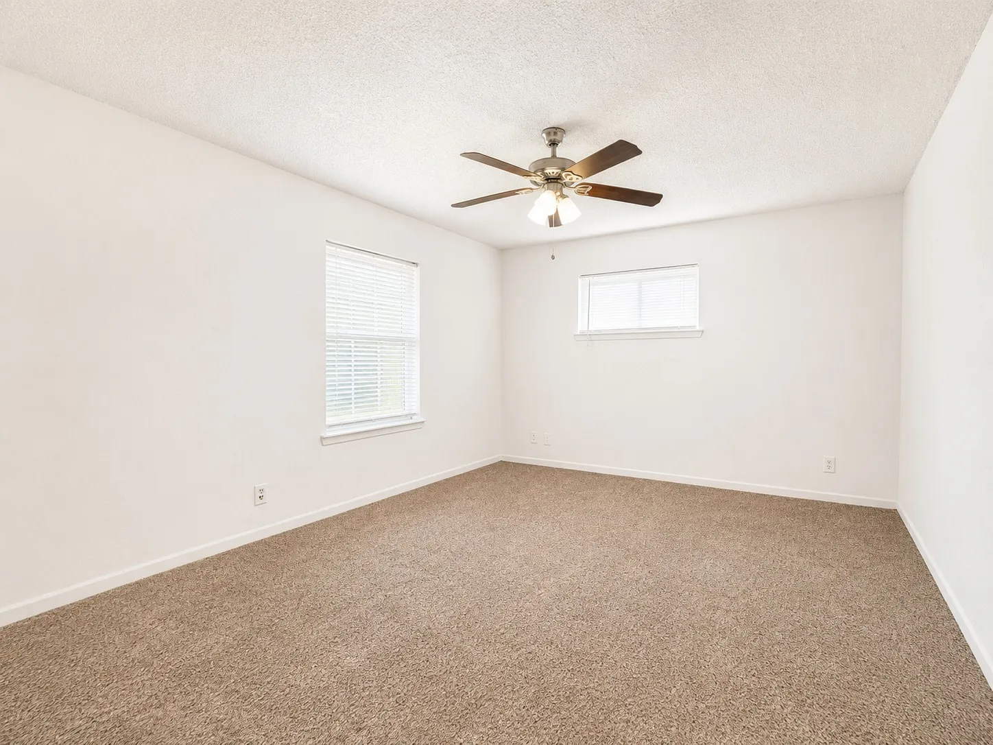Spacious room featuring neutral carpet flooring, white walls, and a walk in closet