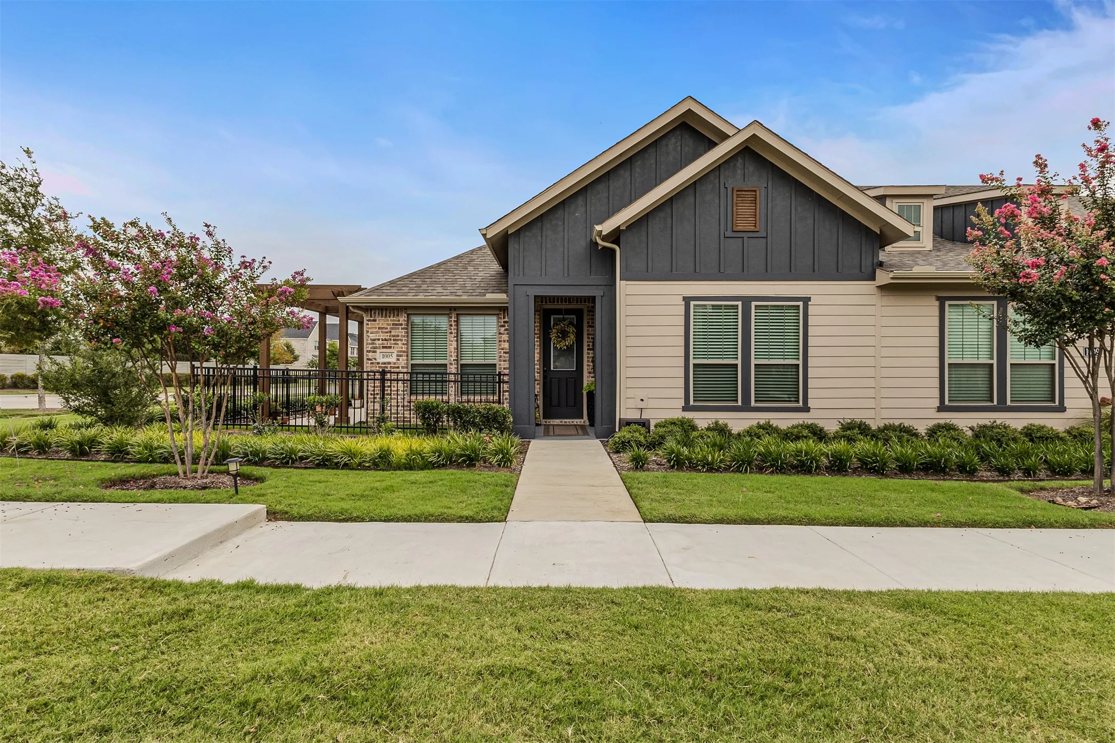 Front elevation of the corner lot of 1005 4th St, Argyle, TX in Harvest in Denton County, Texas