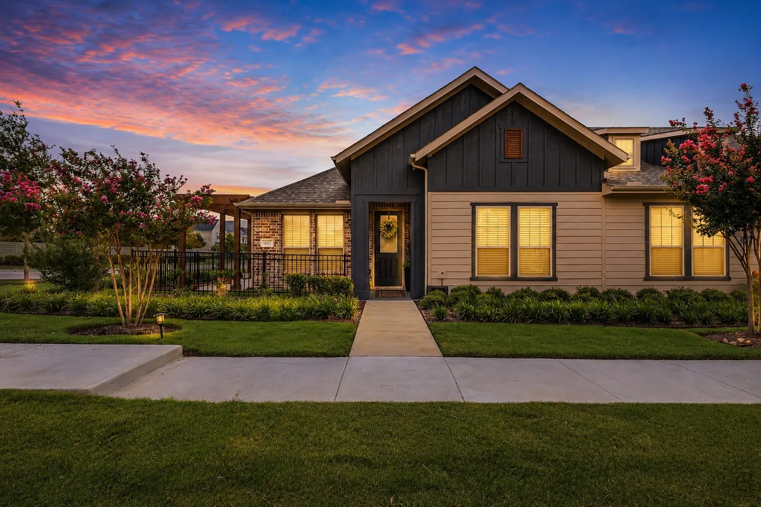 Front of the home during sunset 1005 4th St, Argyle, TX in Harvest in Denton County, Texas