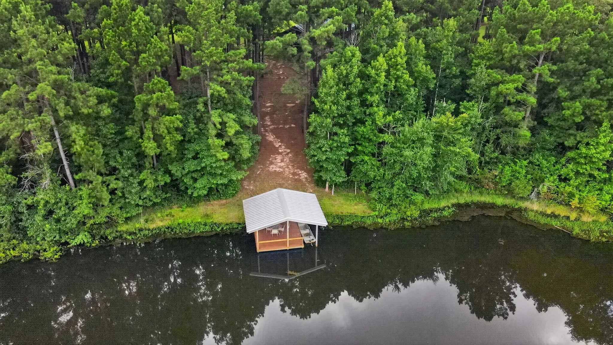 Aerial view of private covered pier.