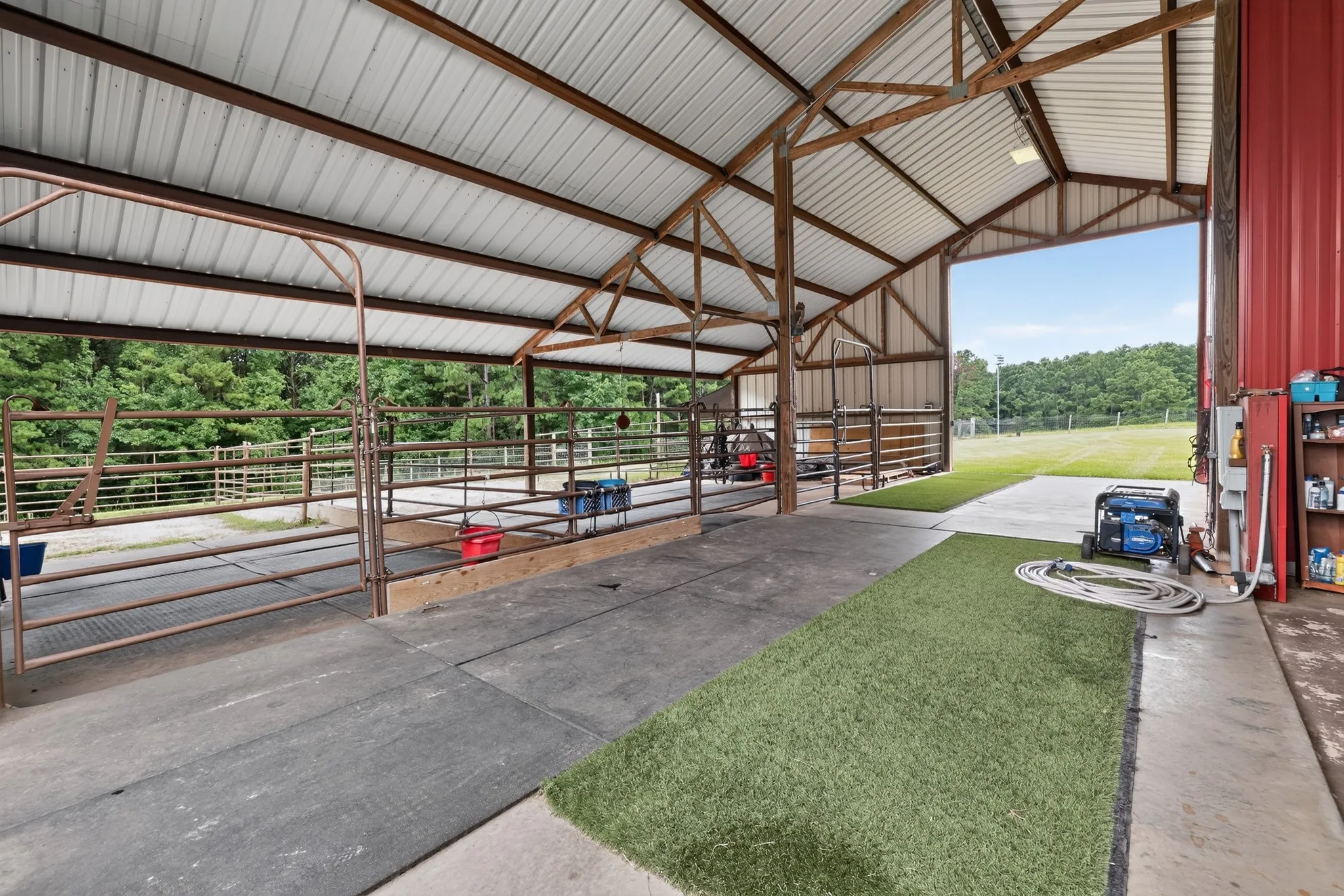 Interior of the 3 to 4 spacious horse stalls and room for your tack and equipment.