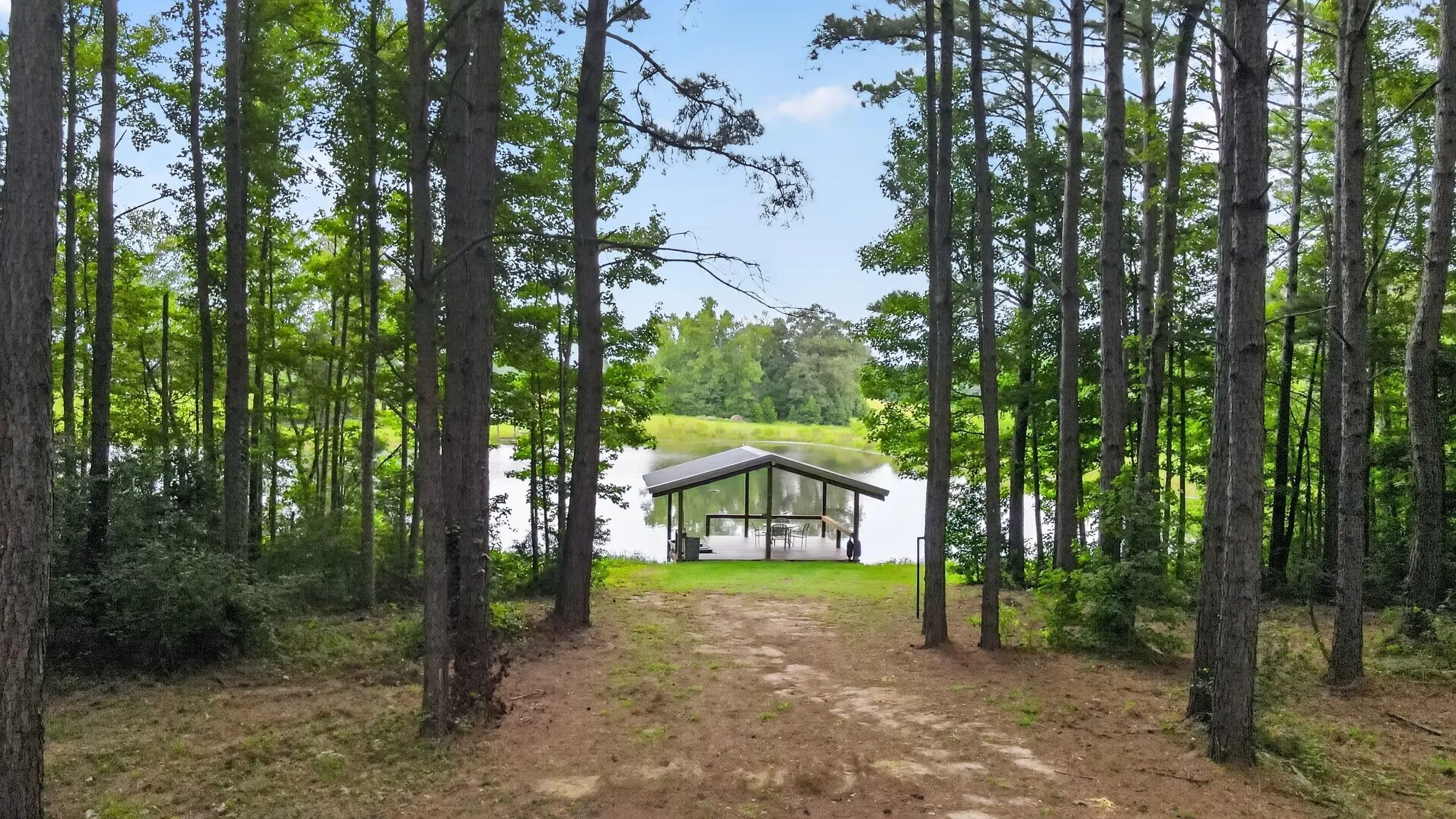 View of the private 20’x20’ covered boat dock/pier.