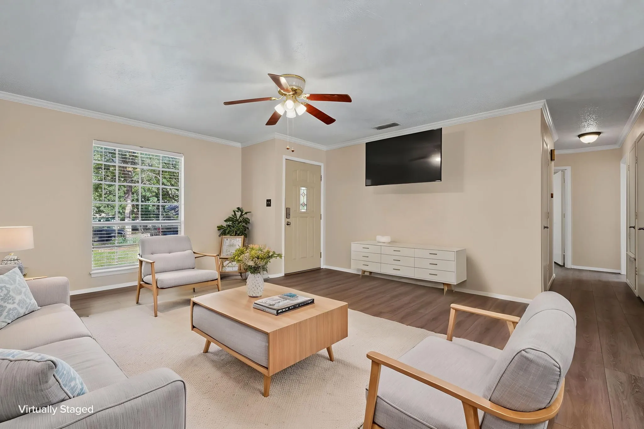 Virtually staged living room/entry