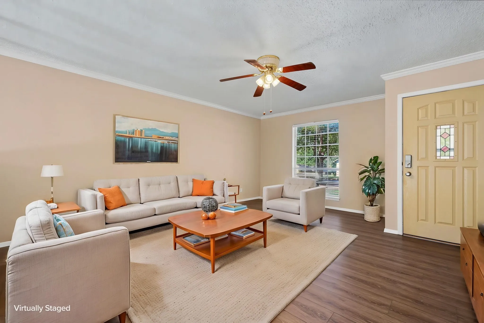 Virtually staged living room/entry