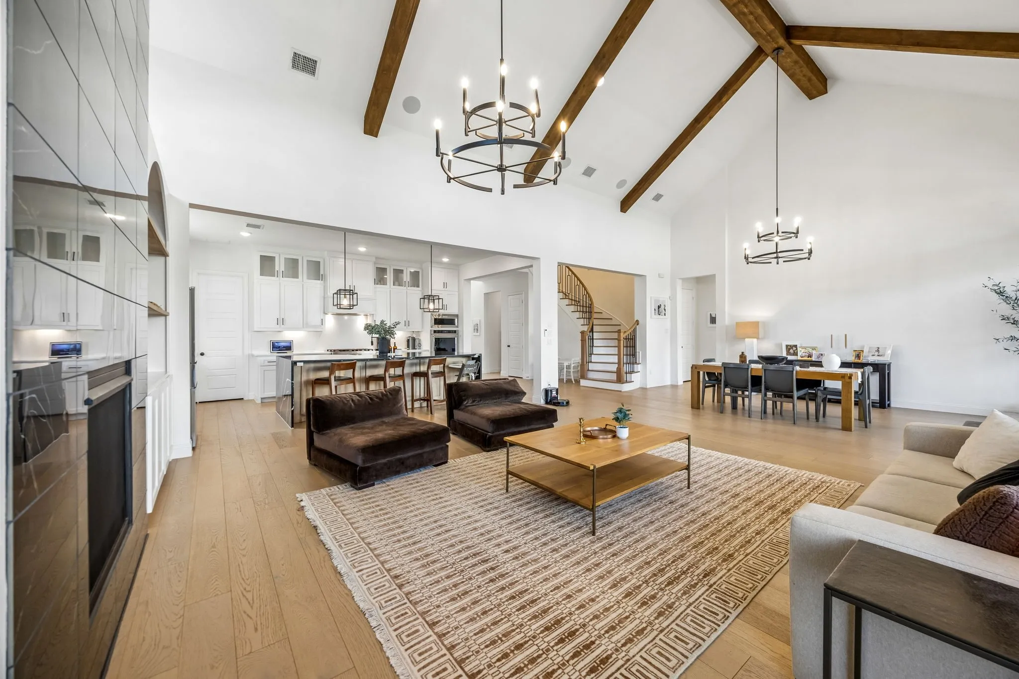 Vaulted ceilings and open to the kitchen