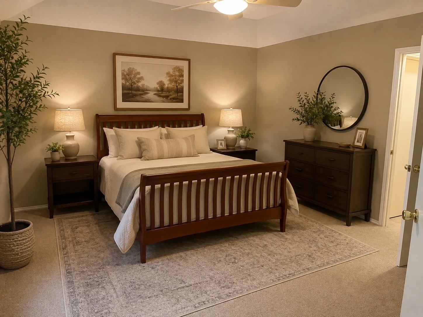 Virtually staged primary bedroom
