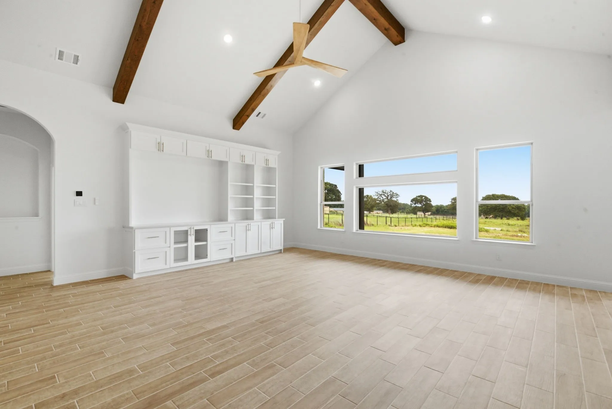 More built ins with a view of the countryside.