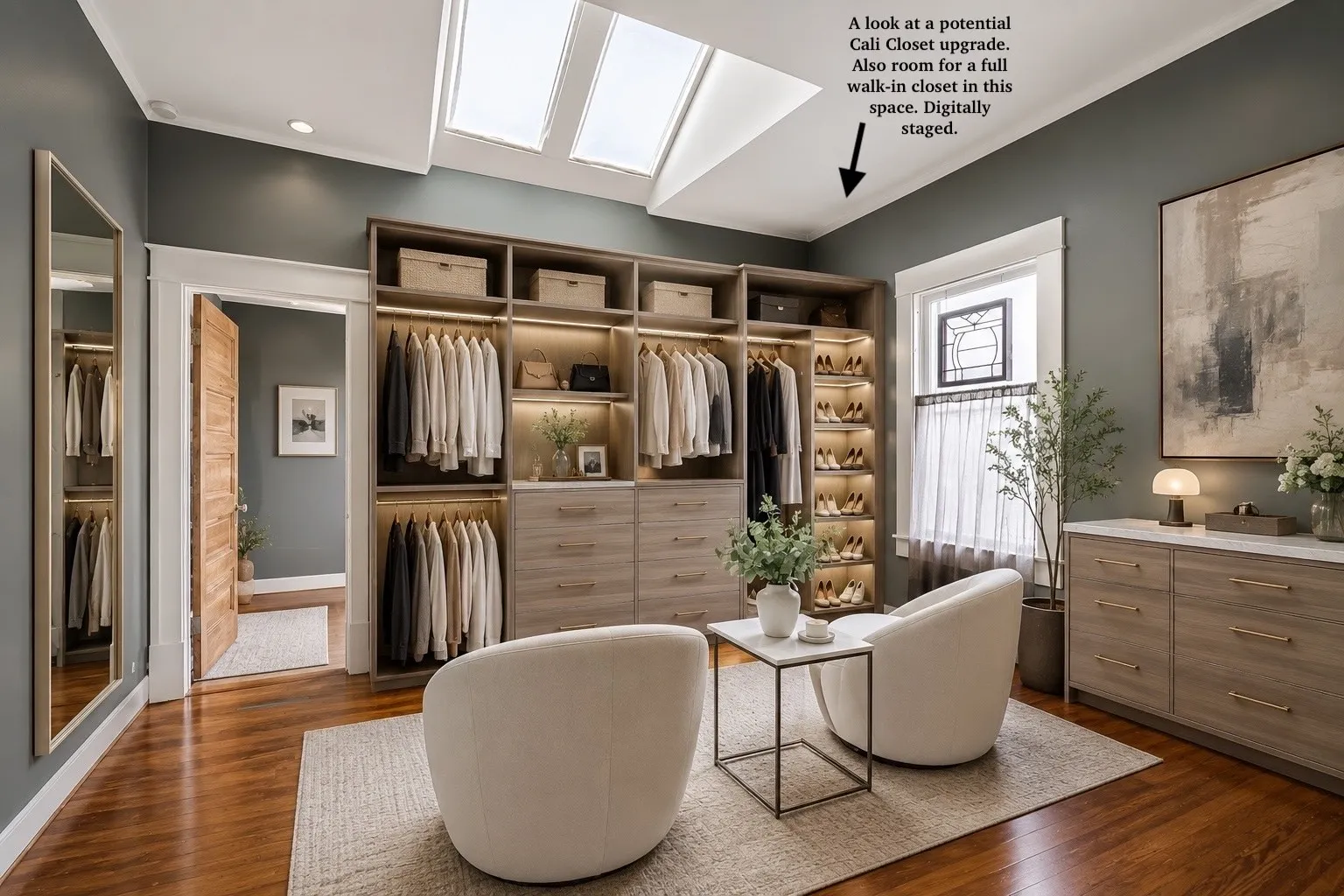A look at a closet remodel possibility. Also plenty of room to sheetrock in a walk-in closet in this space.