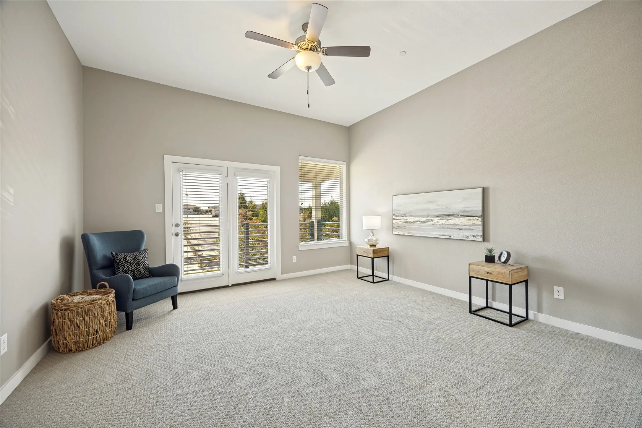 This room is all yours! The primary suite with French doors to your private extended, covered balcony, extra sitting room, it is calling your name.