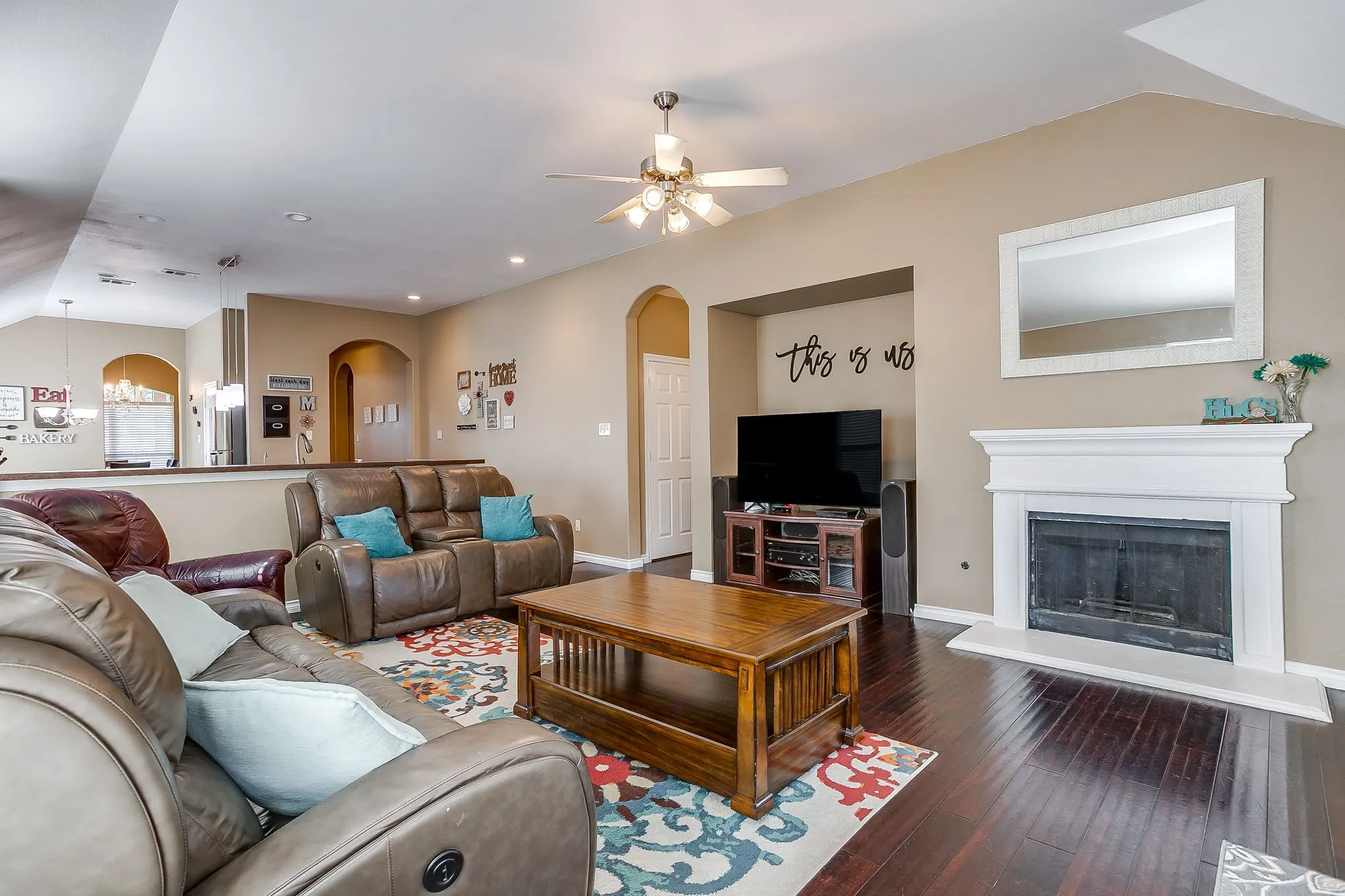 Living room with fireplace.