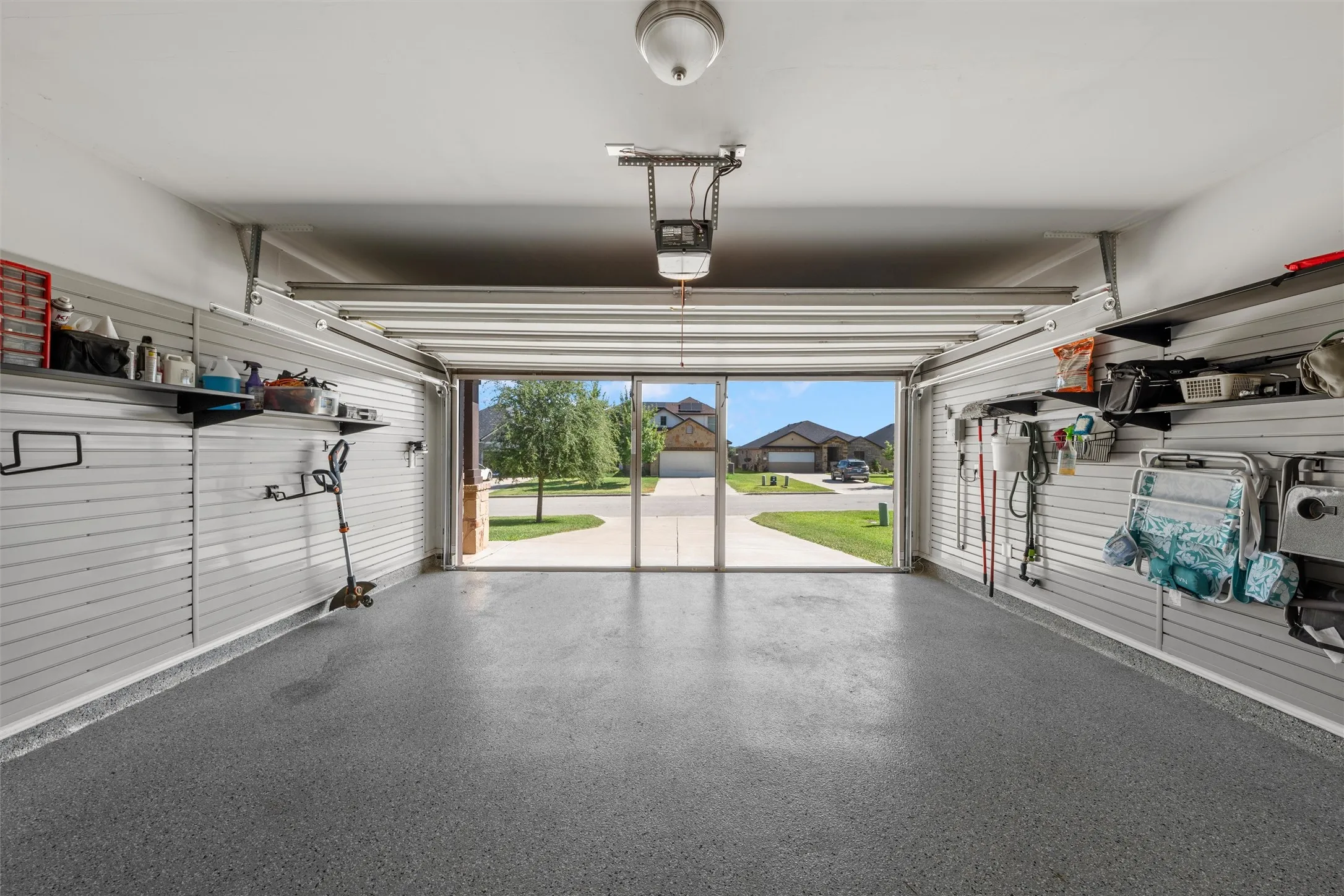 epoxy covered floors, screen door rollup