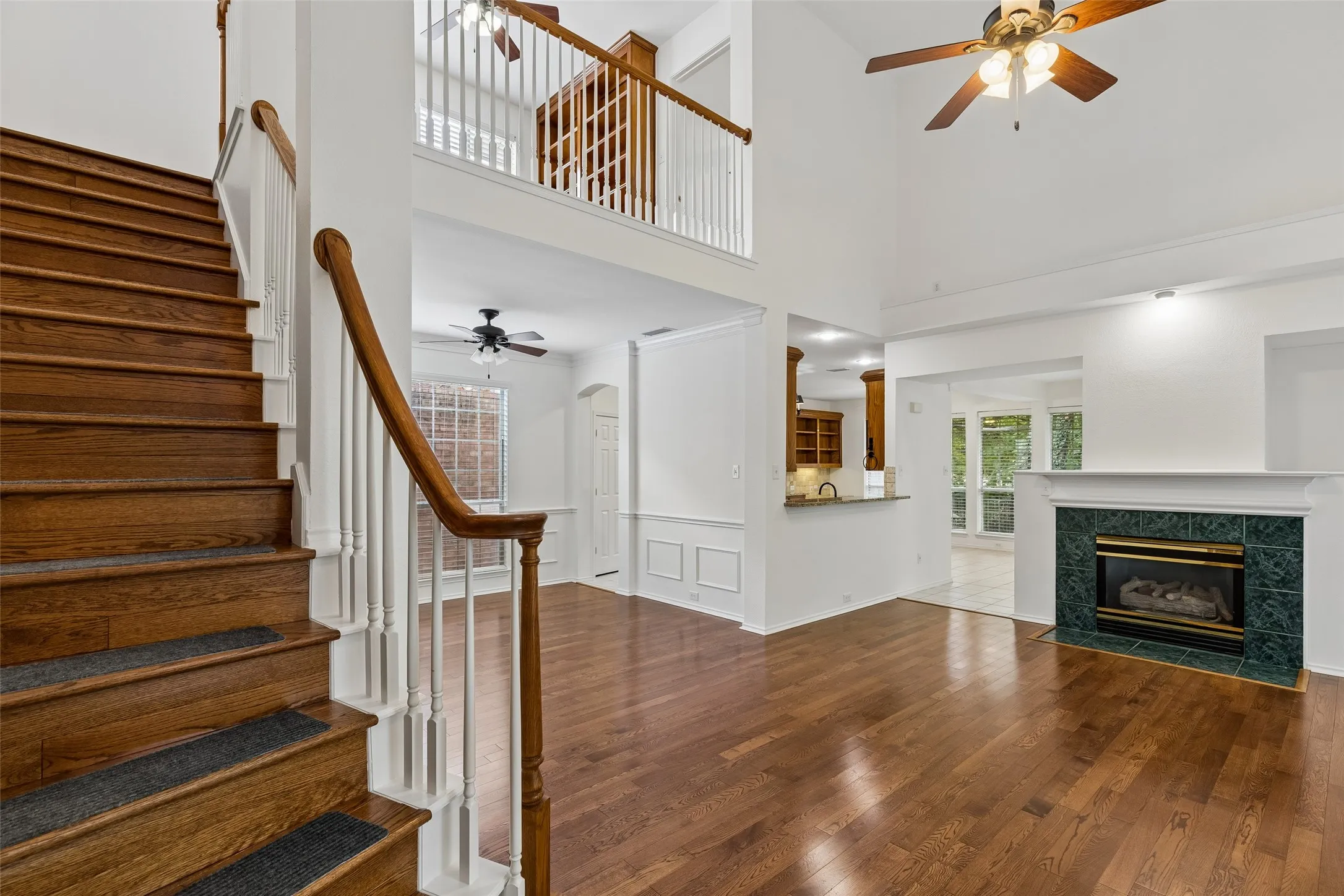 Soring ceiling and beautiful hardwoods.