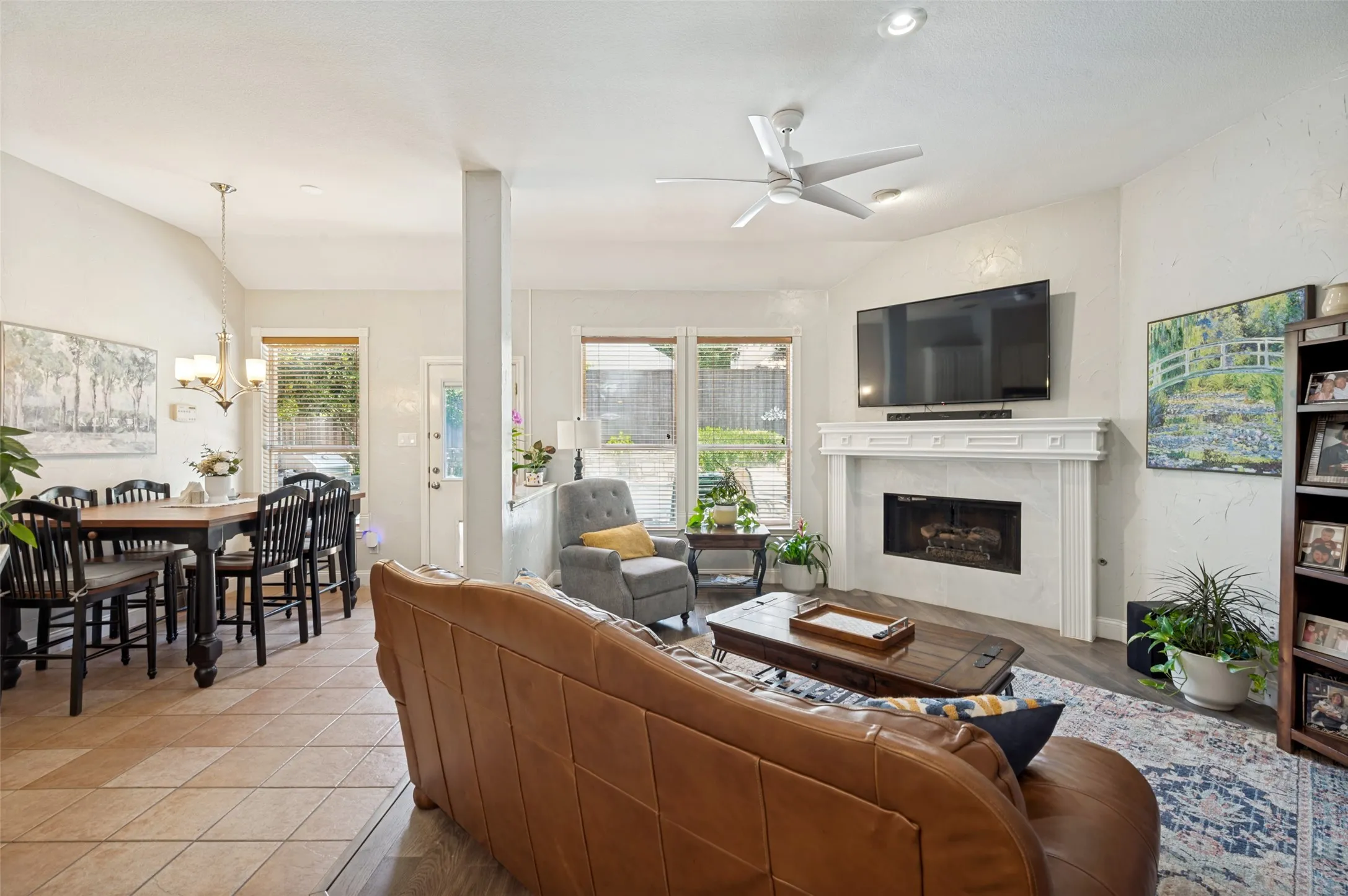 Cozy fireplace with granite surround