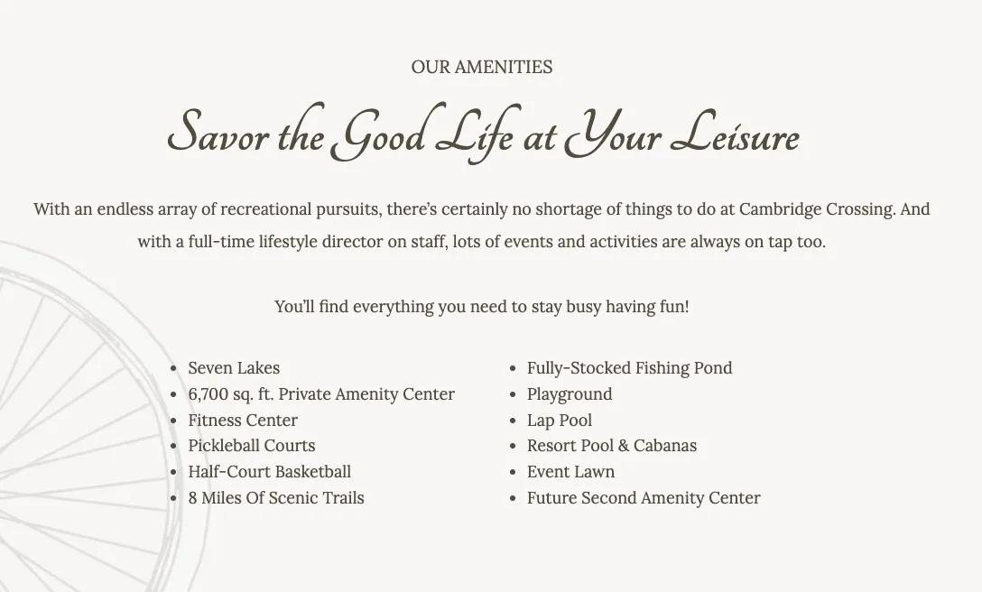 List of Amenities in this award-winning community!