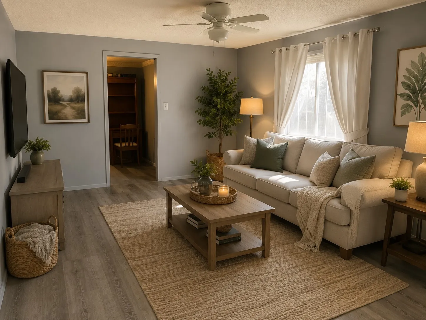 Virtually staged Living room area