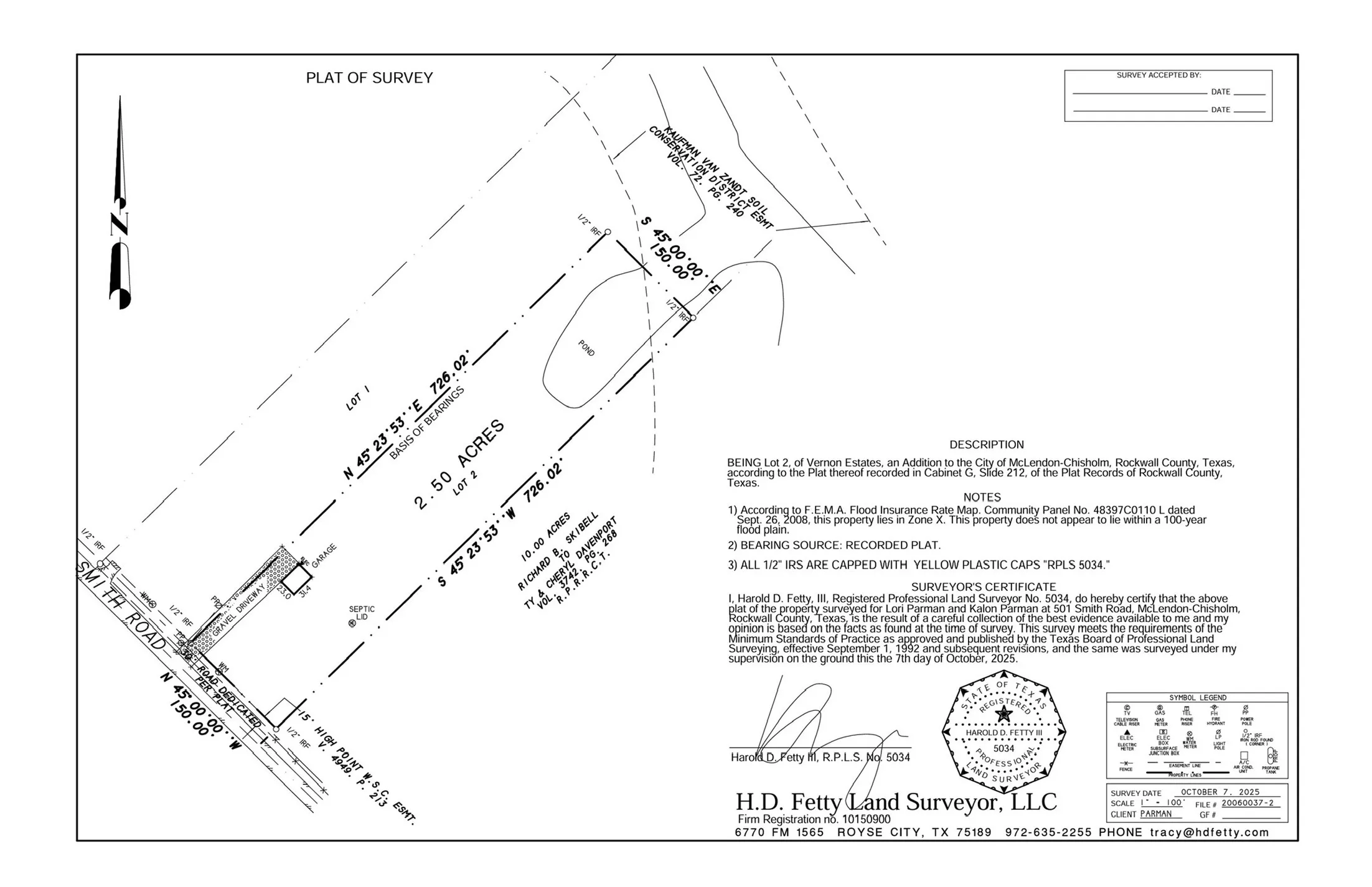 Plat of Survey. Illustrating property boundaries, dimensions, and associated information
