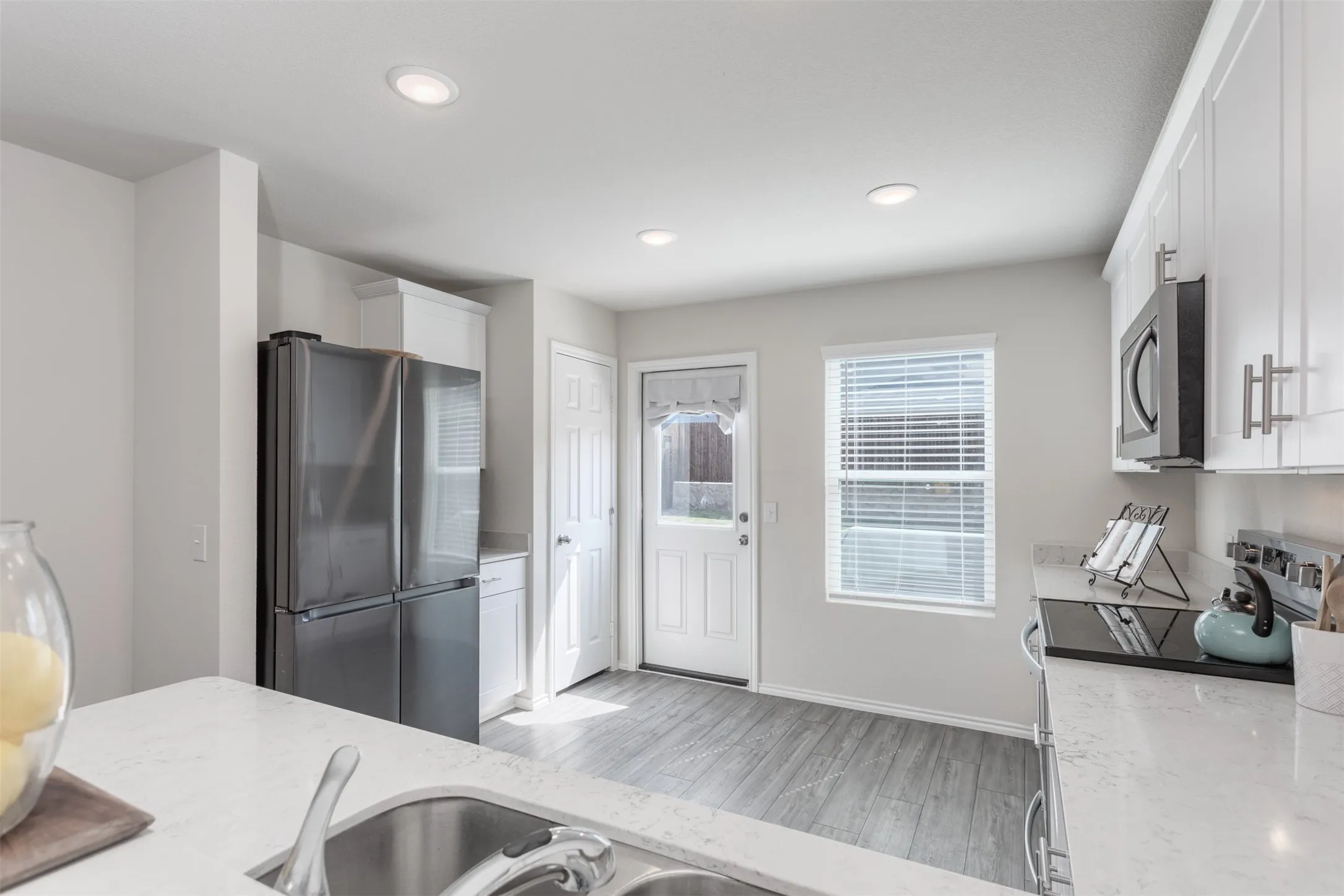 The perfect place for a coffee nook beside the refrigerator.