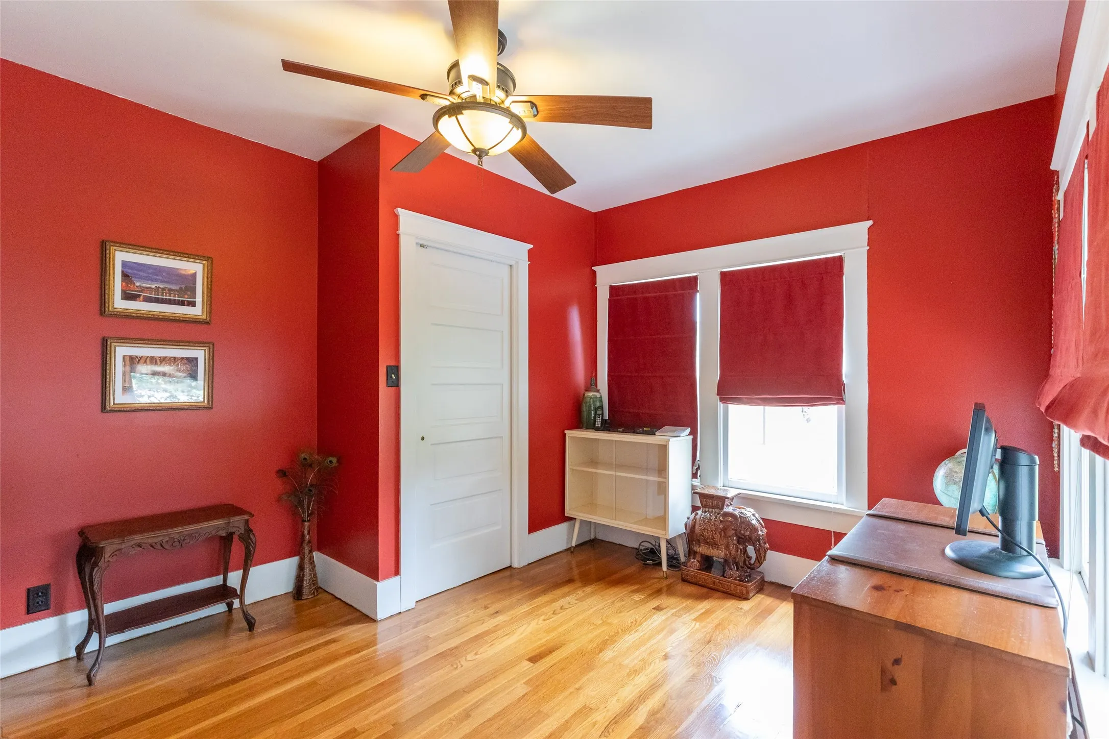 This room has an exterior door and could be a bedroom as well.
