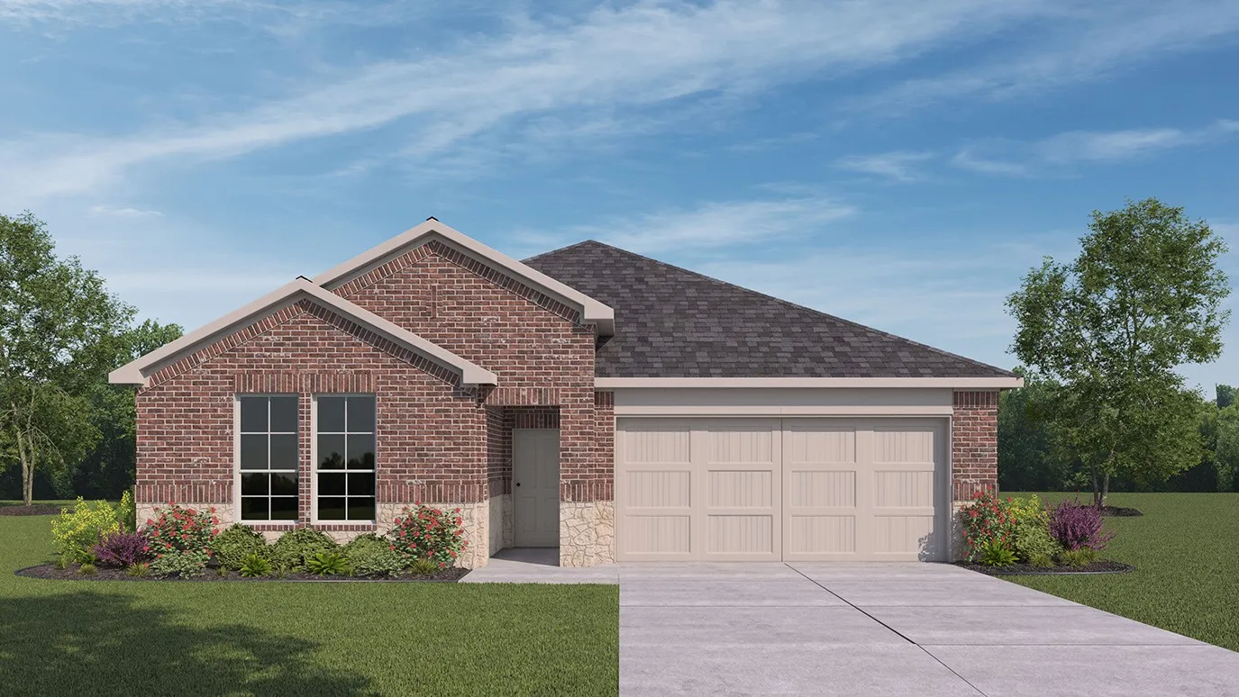 Single-story residence featuring a brick and stone facade