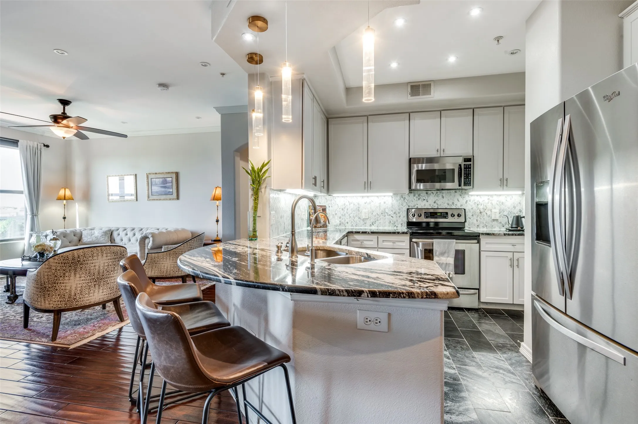 Dining room conveniently located adjacent to updated designer kitchen