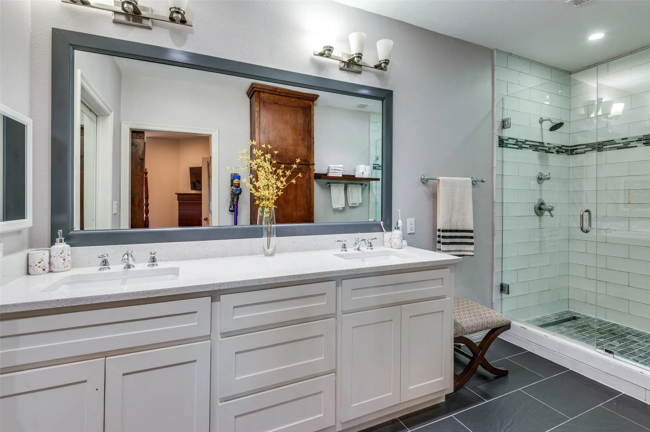 Another view of updated primary bathroom