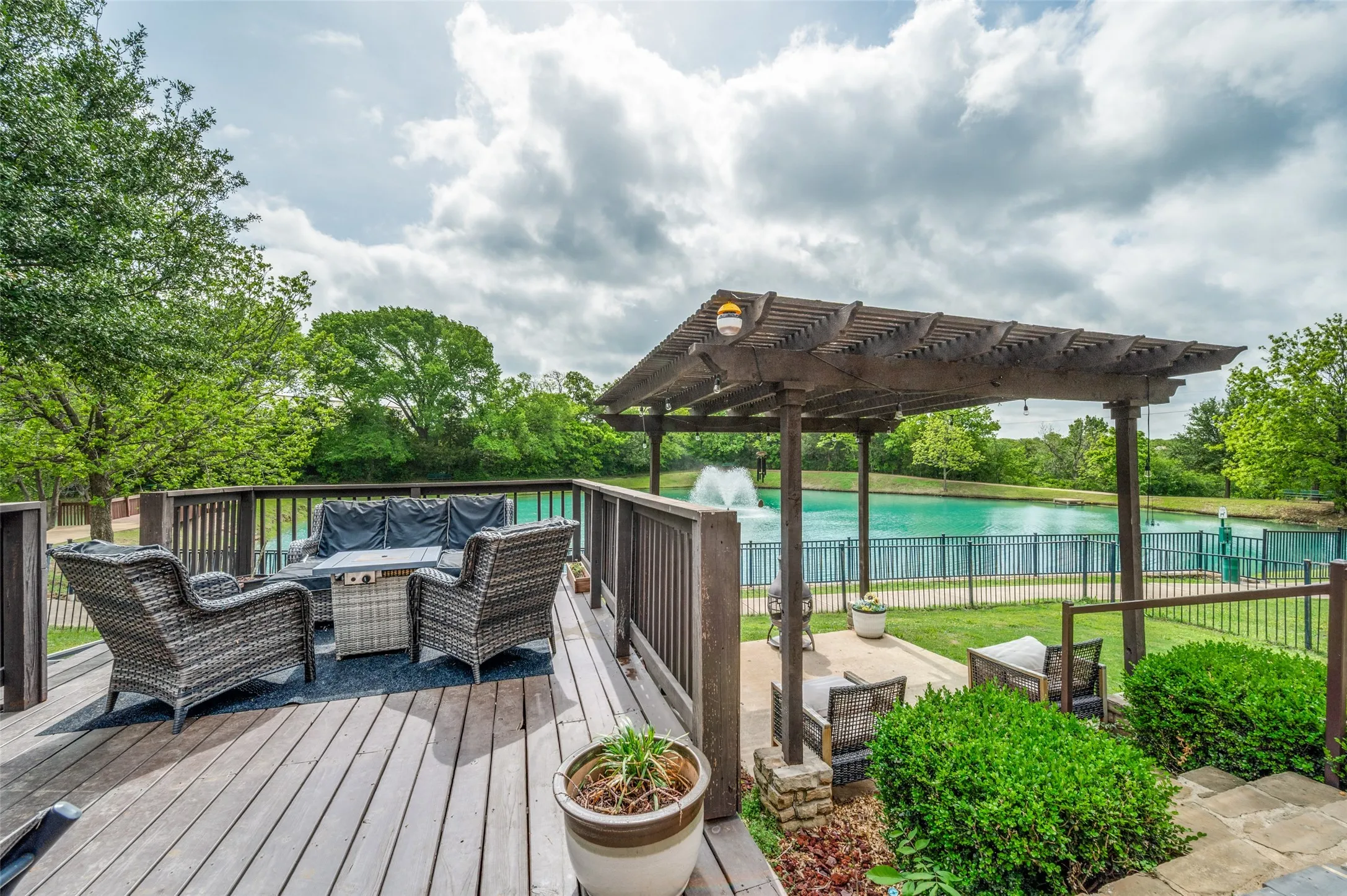 Deck with views of the pond