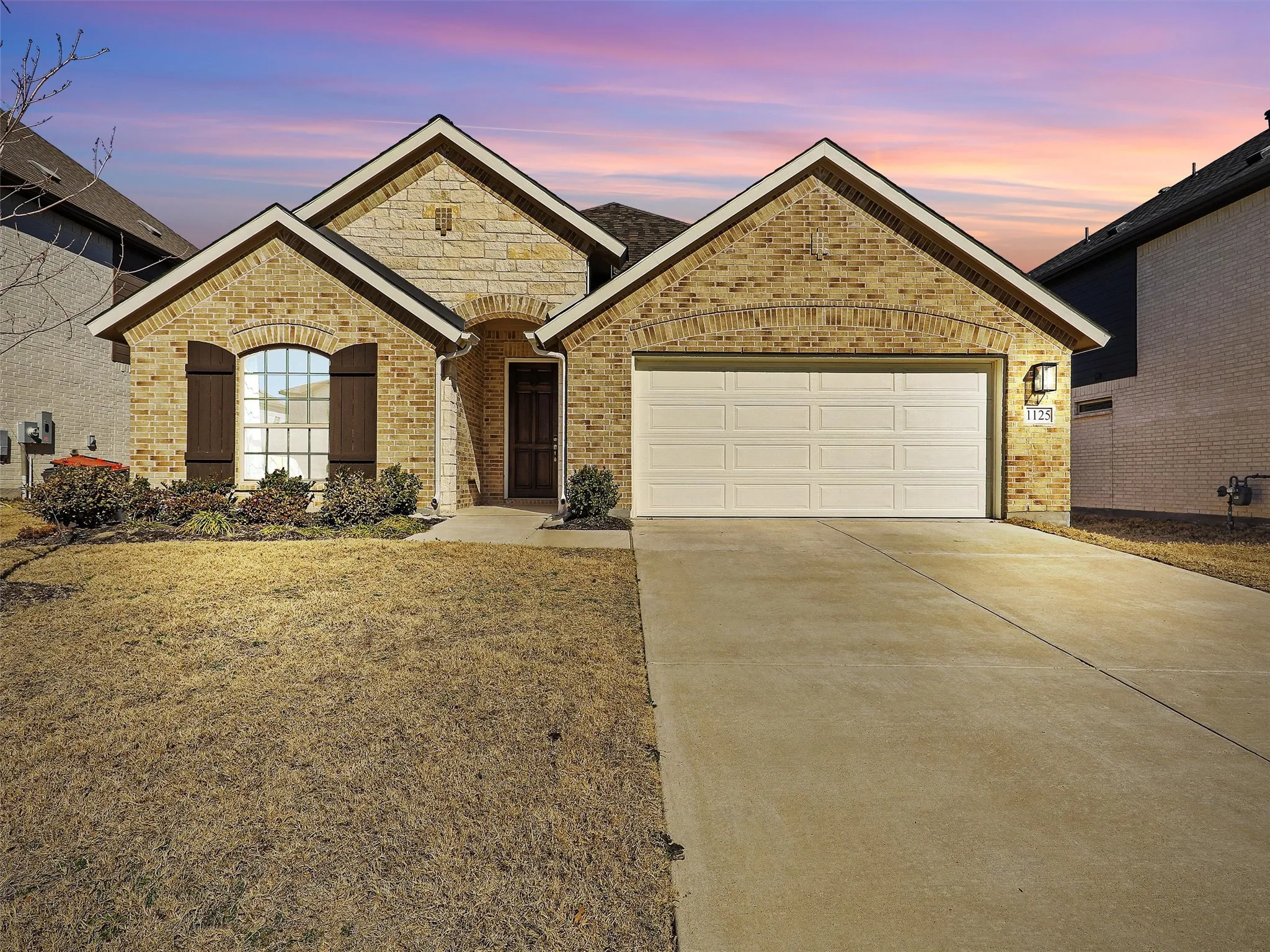 Front elevation at twilight