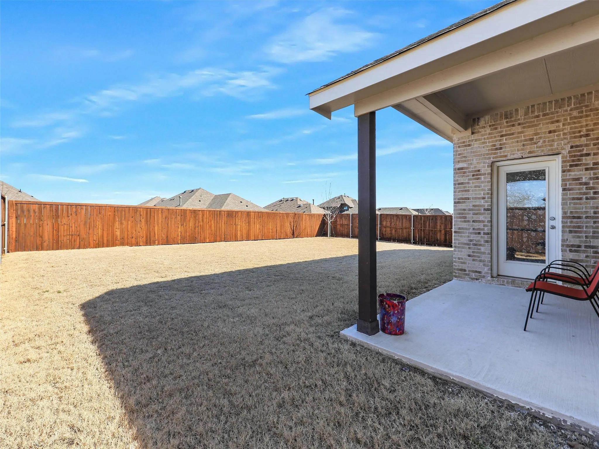 Large backyard.  Covered patio