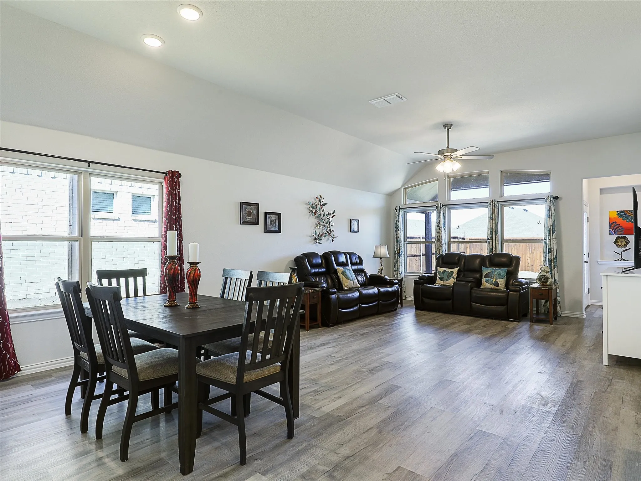 Open dining and living area