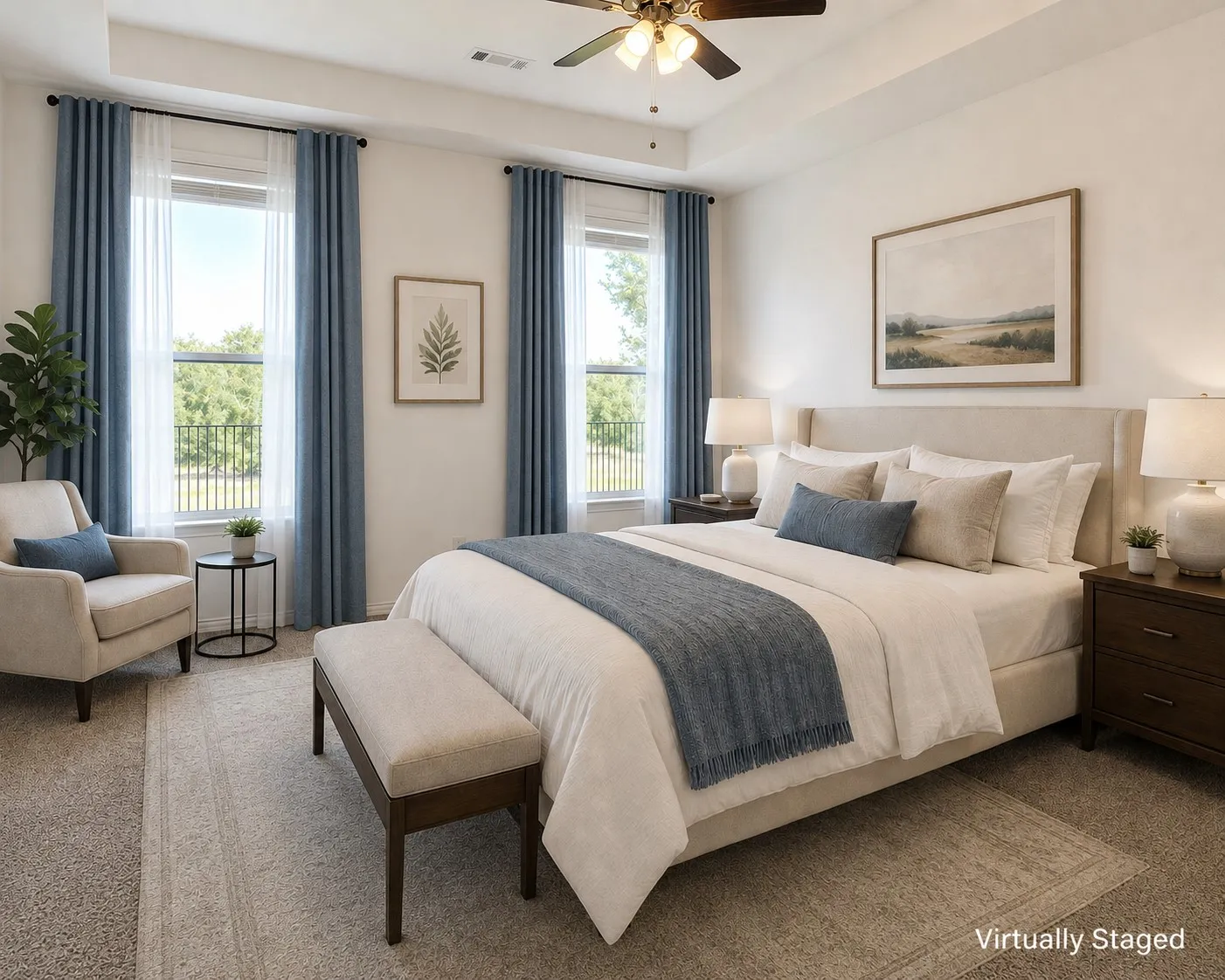 Spacious primary bedroom with ample room for a full bedroom suite and a comfortable retreat-like feel.