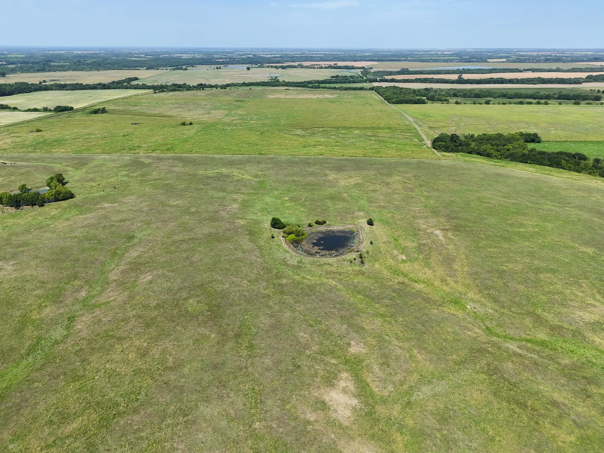 Expansive green acreage featuring a natural pond and varied topography