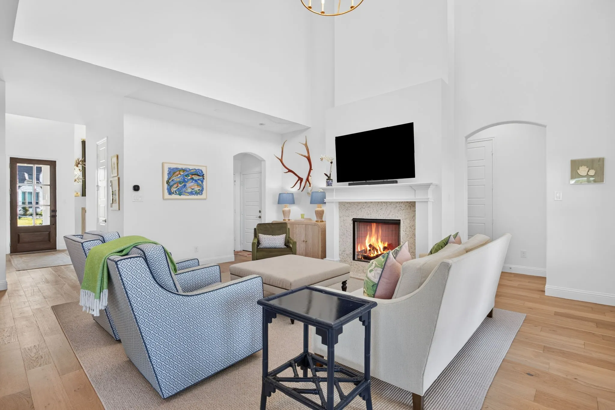 Designer chandelier adds Wow factor.