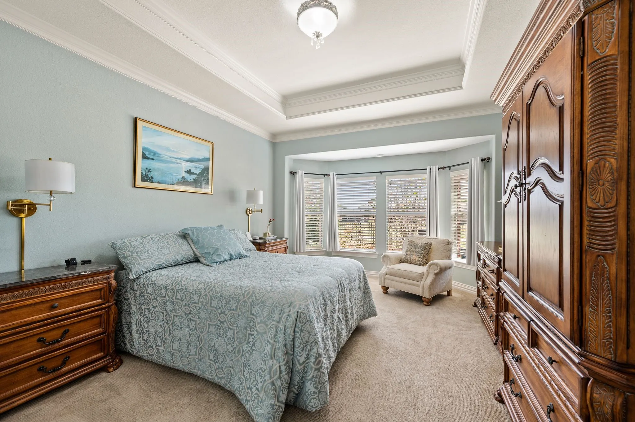 Tray Ceiling with Bay Window at Primary Bedroom