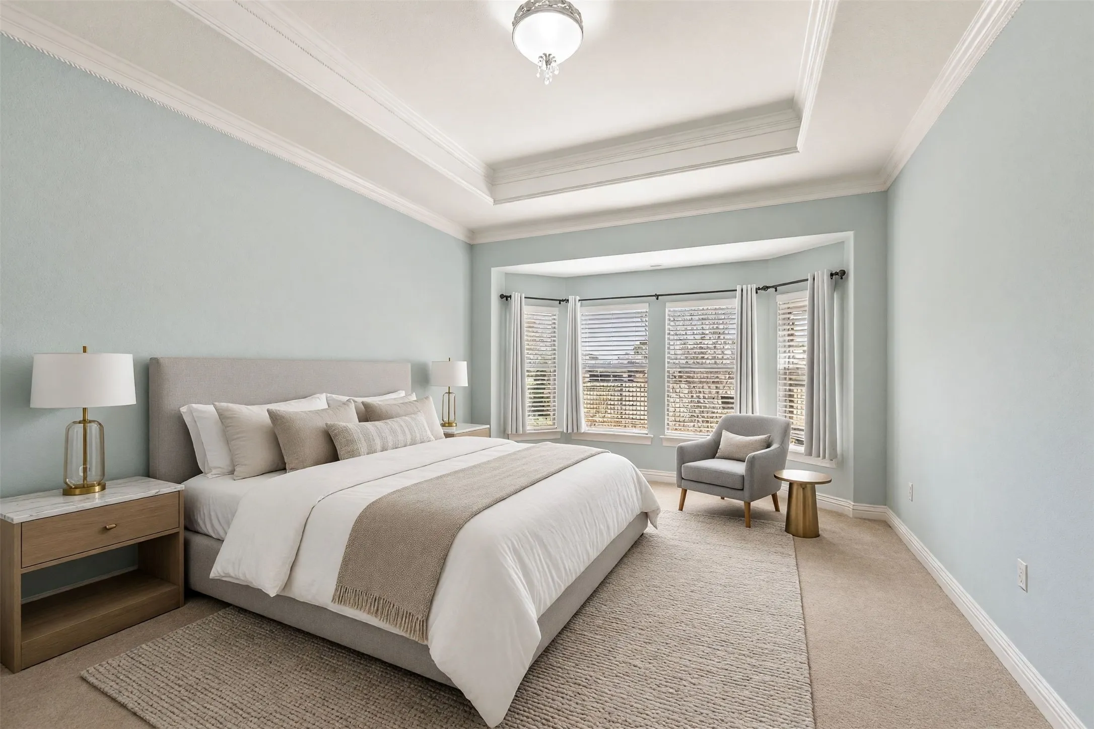 Virtually Staged Primary Bedroom with Bay Window