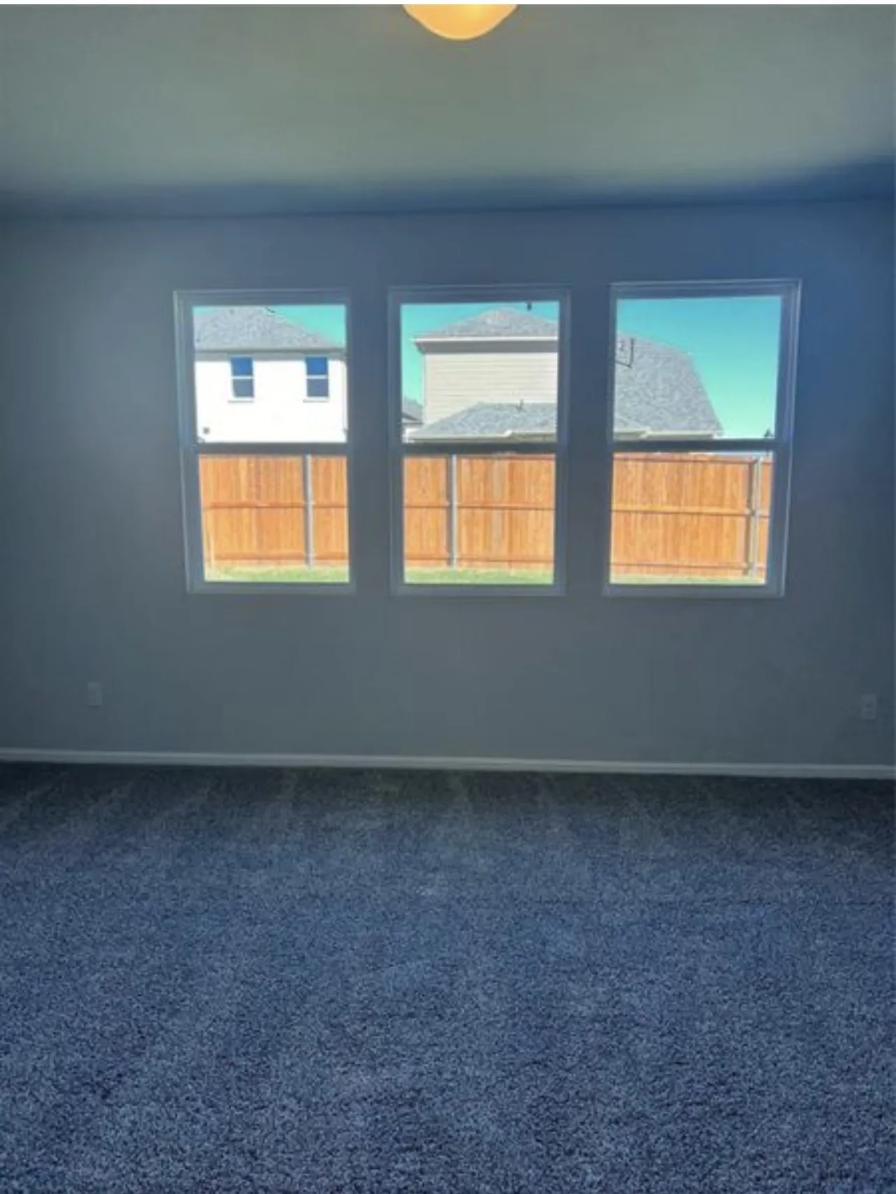 Room featuring three windows, neutral wall tones, and plush carpeting