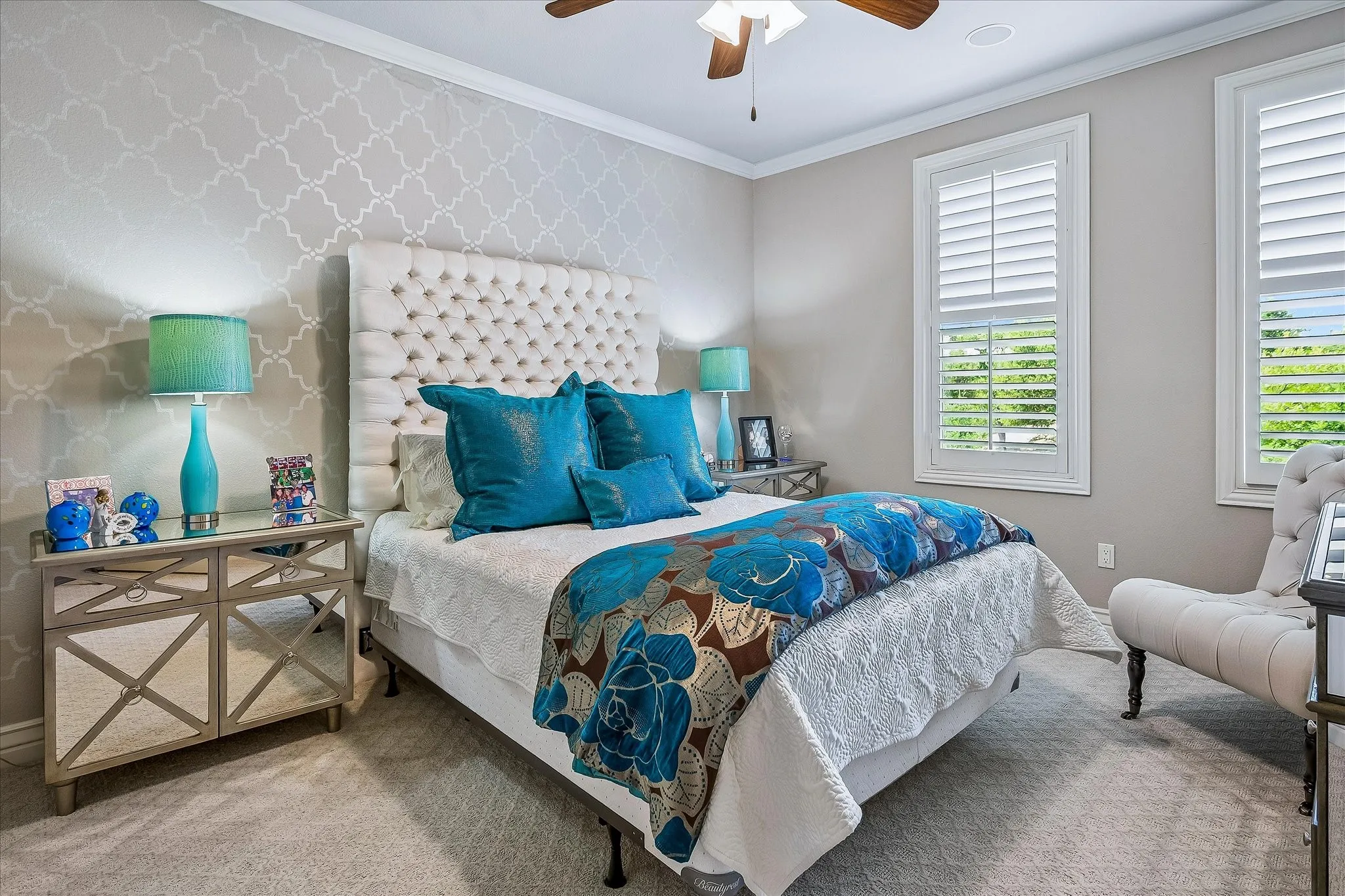One of the 2 bedrooms on the 3rd floor, large closet, windows overlook the park. Custom painted accent wall.