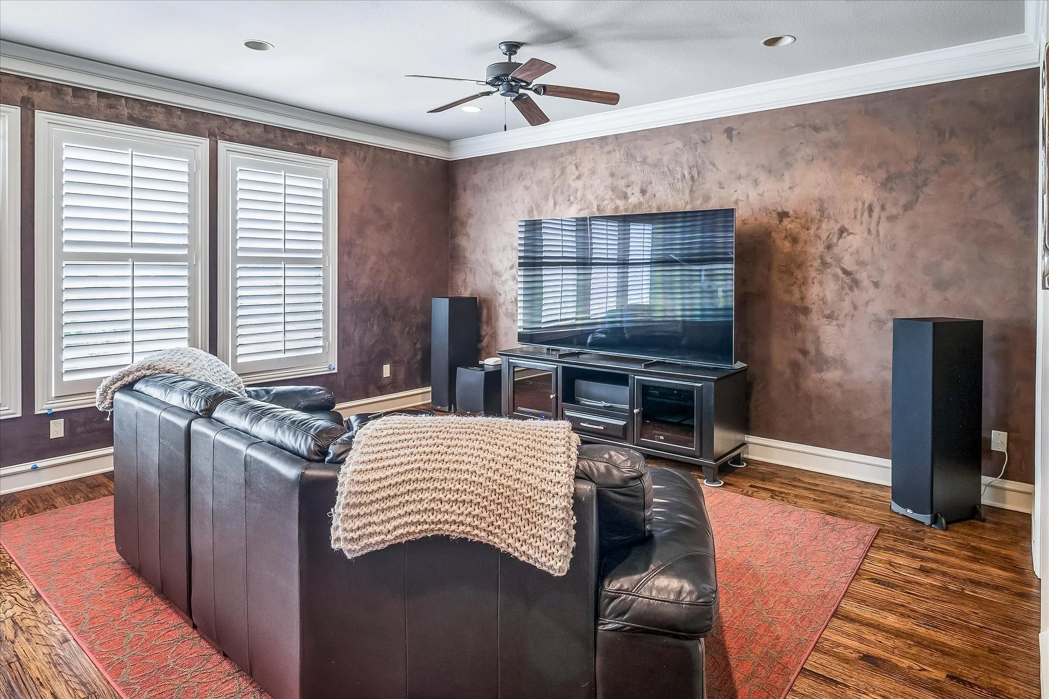 Large game room on the 3rd floor, faux walls, handscraped floors, windows overlook the beautiful courtyard.