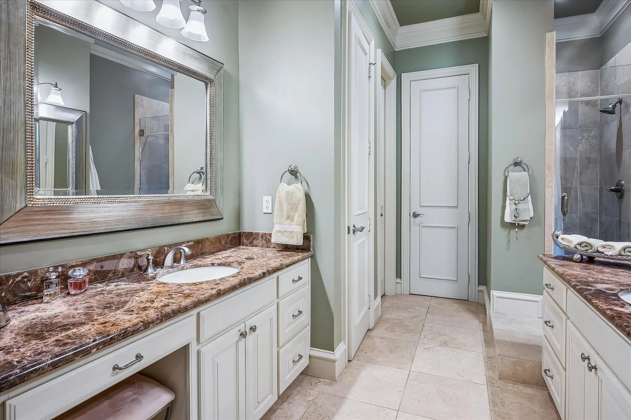 Granite countertops. Custom mirrors.