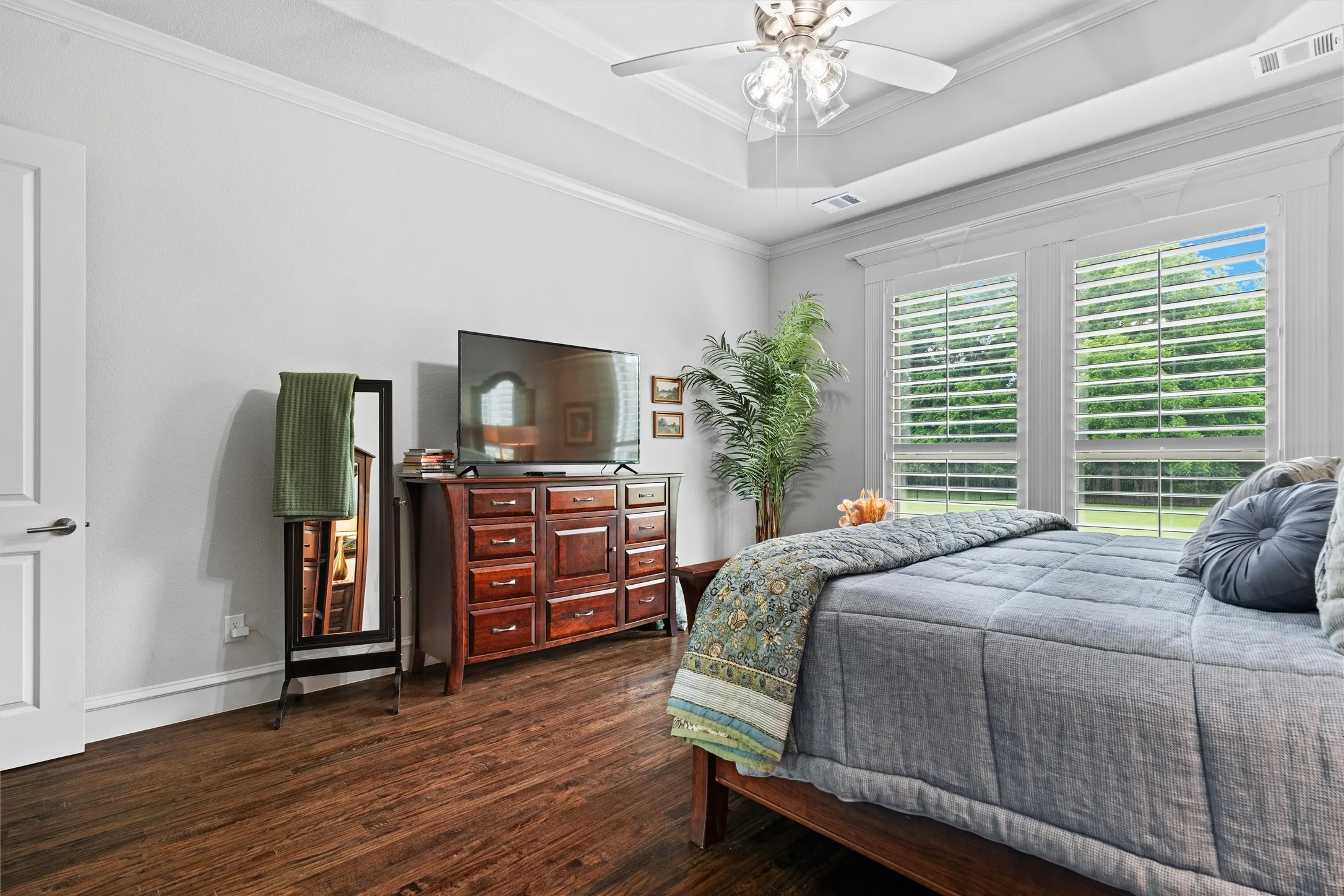 Primary bed view from bath entrance