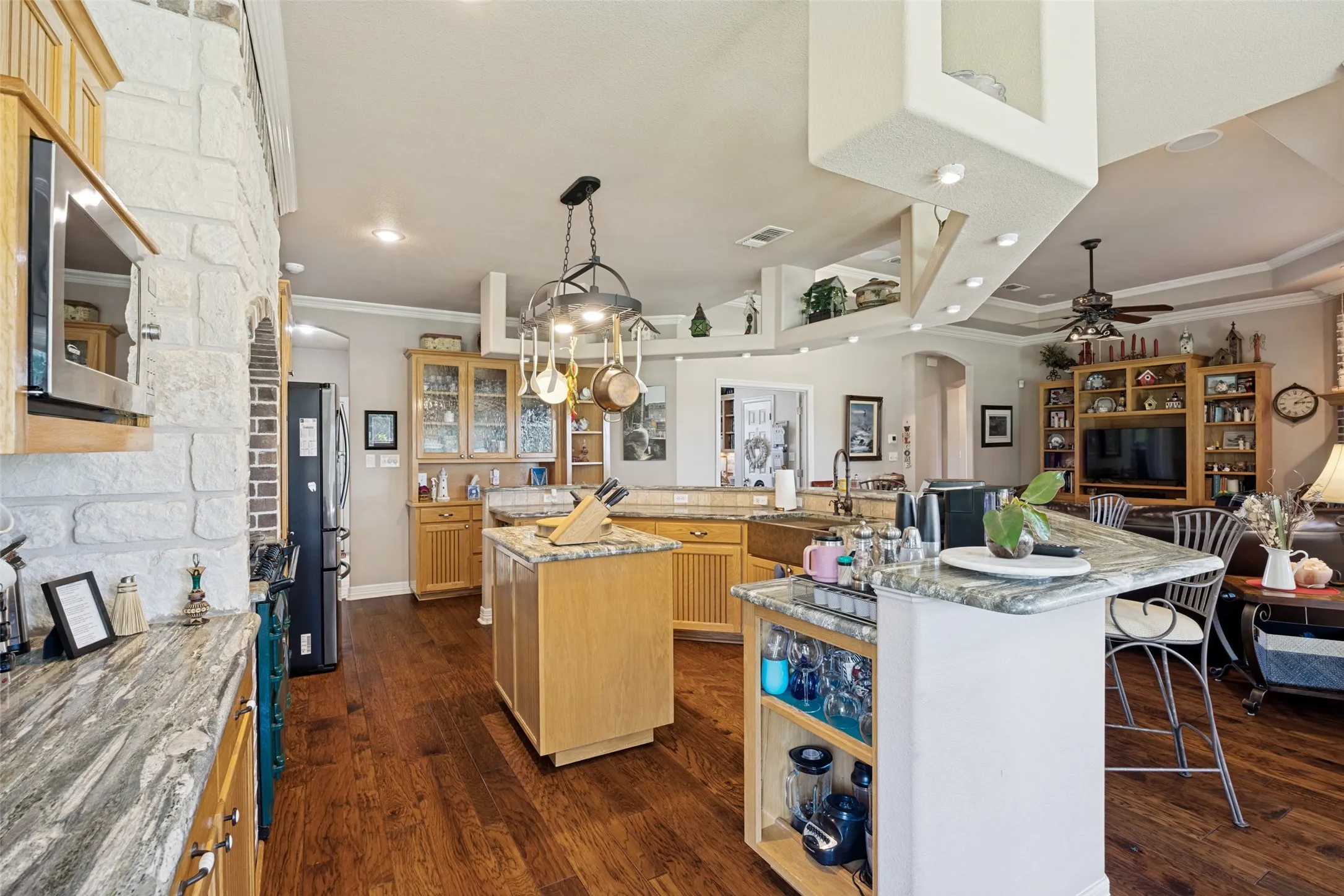 The portable island offers extra storage as well as counter space.