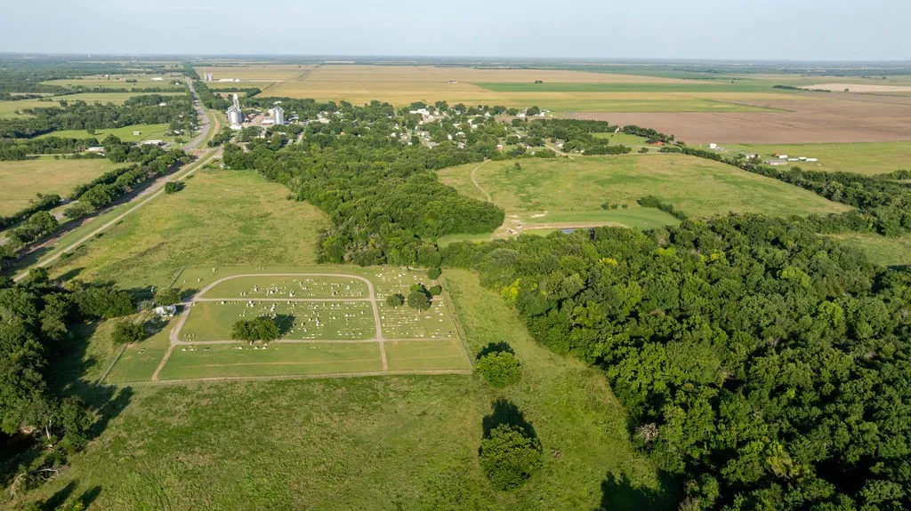 East property boundary, looking west, showing location of Windom Cemetery