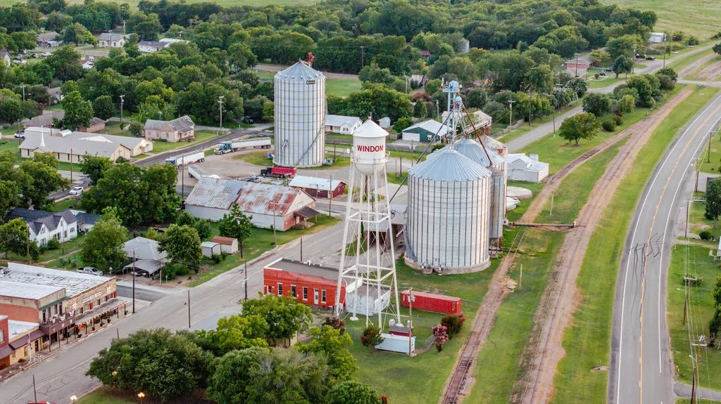 Aerial perspective showcasing downtown Windom