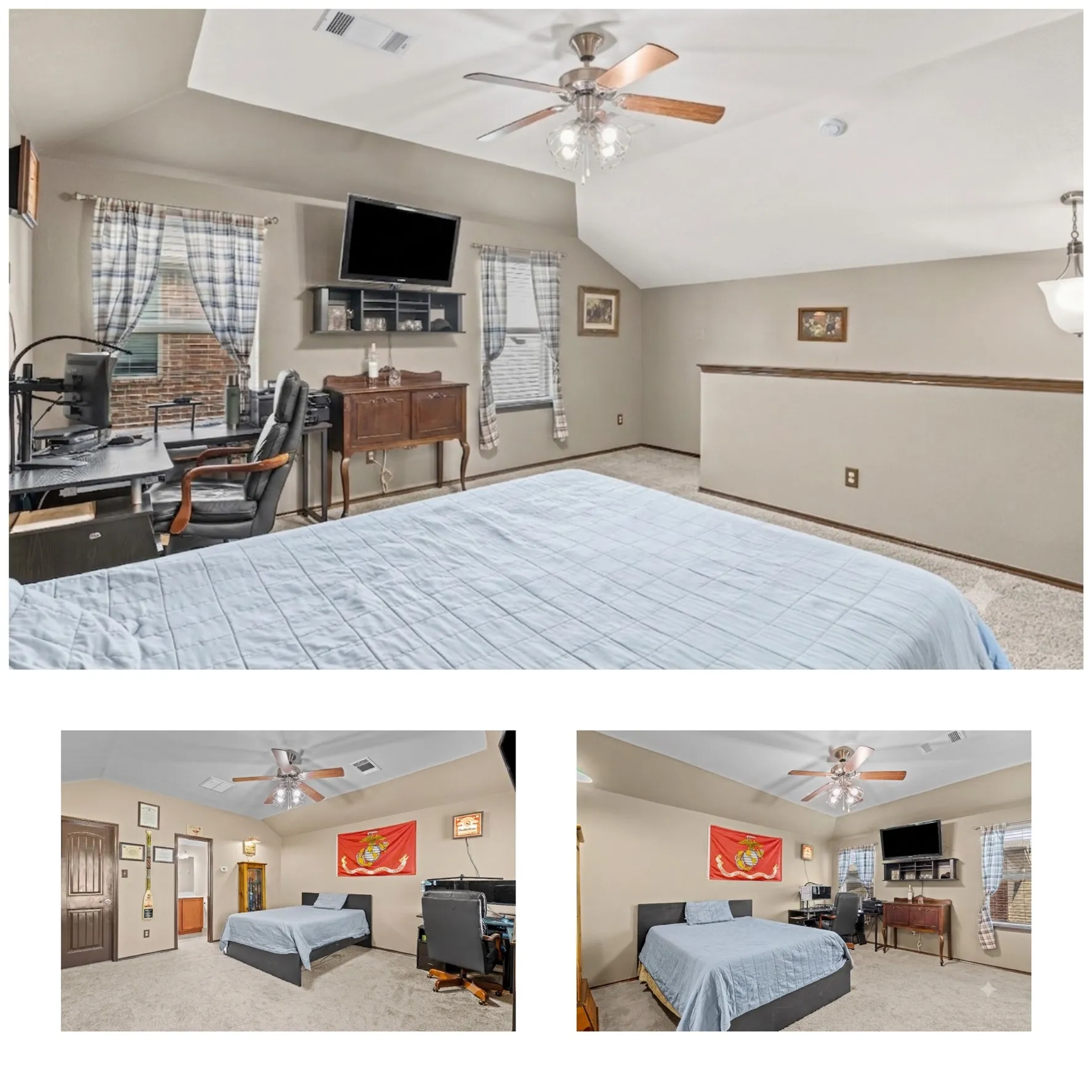 Upstairs room virtually reimagined with neutral paint