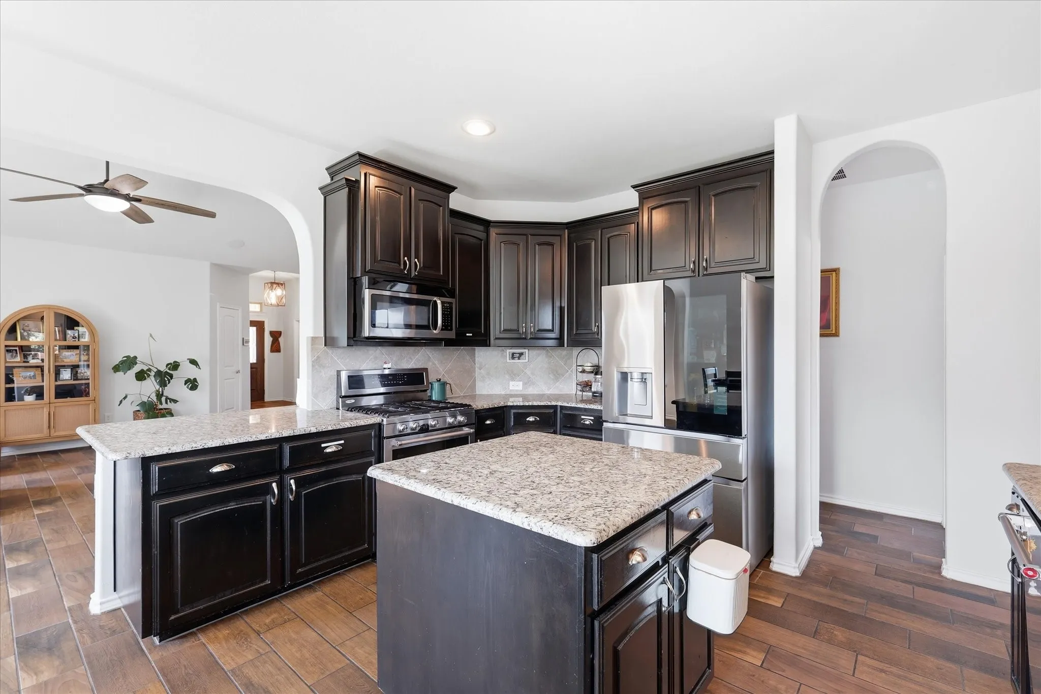 Beautiful, spacious kitchen, granite counter tops, upgraded soft close drawers & cabinets with island