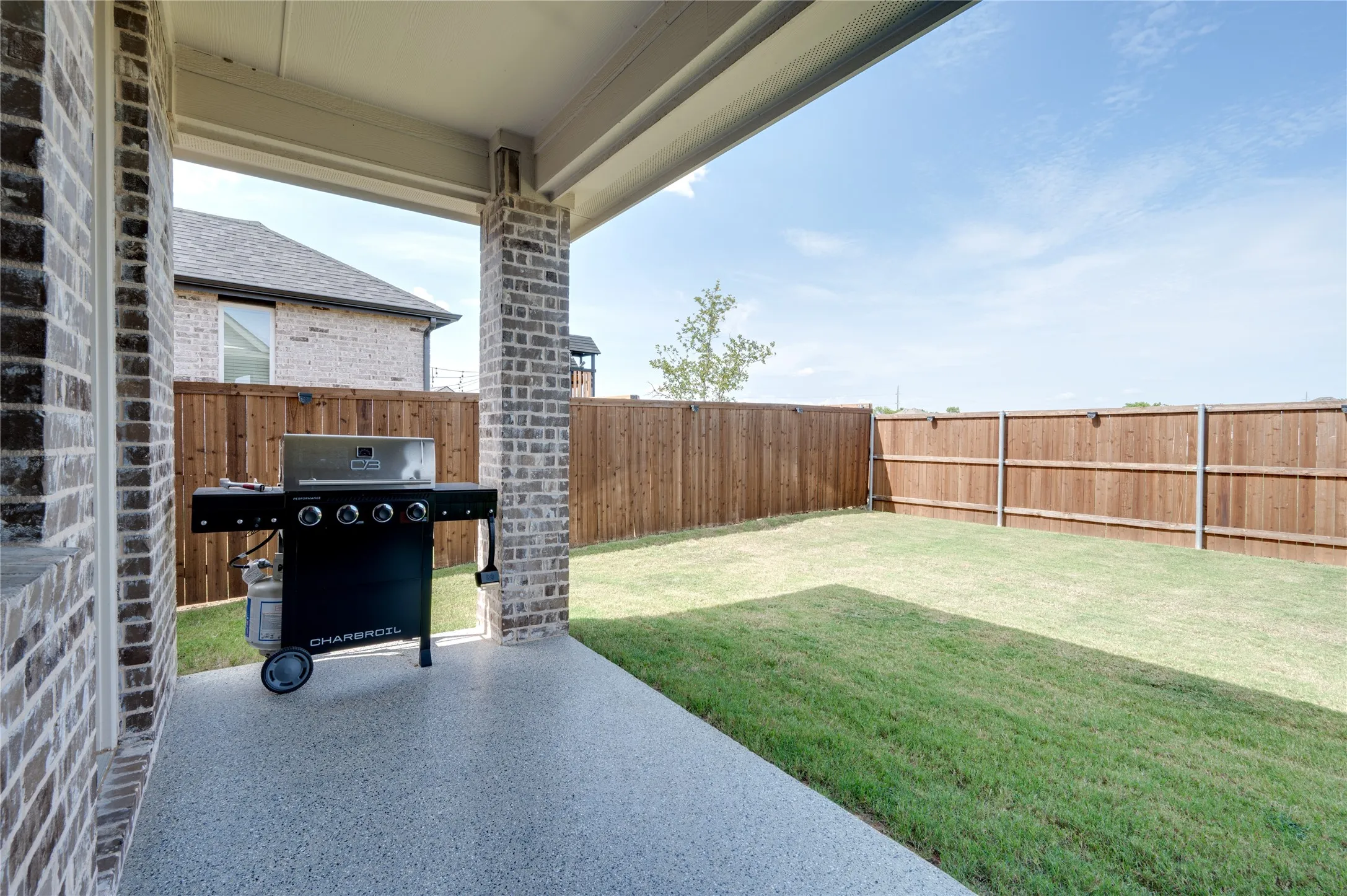 Large backyard with covered back porch.