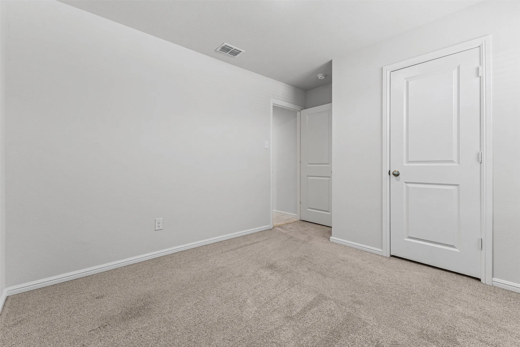 Neutral-toned wall paint and complementing carpet flooring