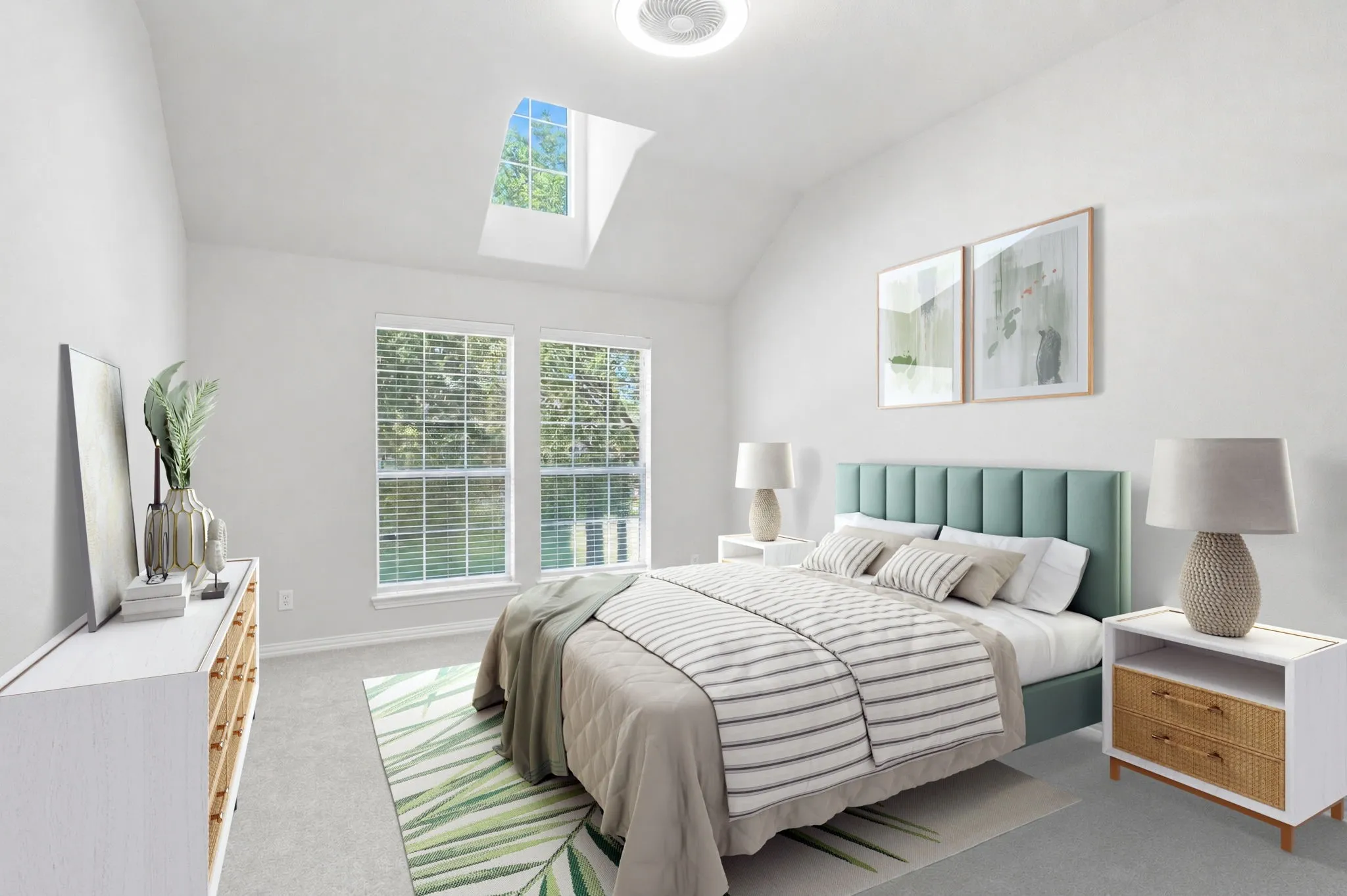 Upstairs Bedroom With Skylight (Bed #4) Which Has Been Virtually Staged.